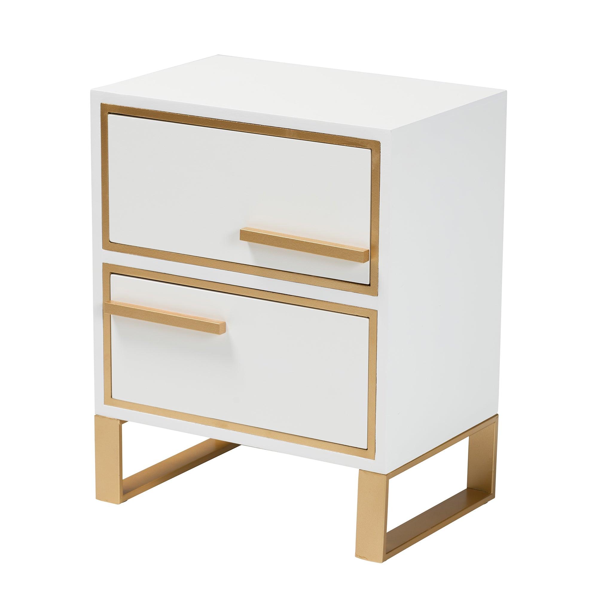 Giolla Contemporary Glam and Luxe Finished Wood and Metal 2-Drawer End Table