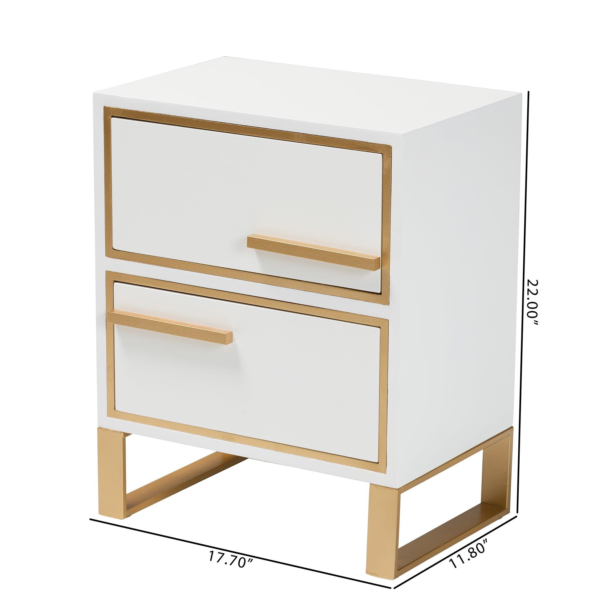 Giolla Contemporary Glam and Luxe Finished Wood and Metal 2-Drawer End Table