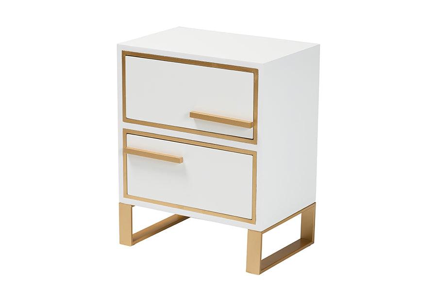 Giolla Contemporary Glam and Luxe Finished Wood and Metal 2-Drawer End Table