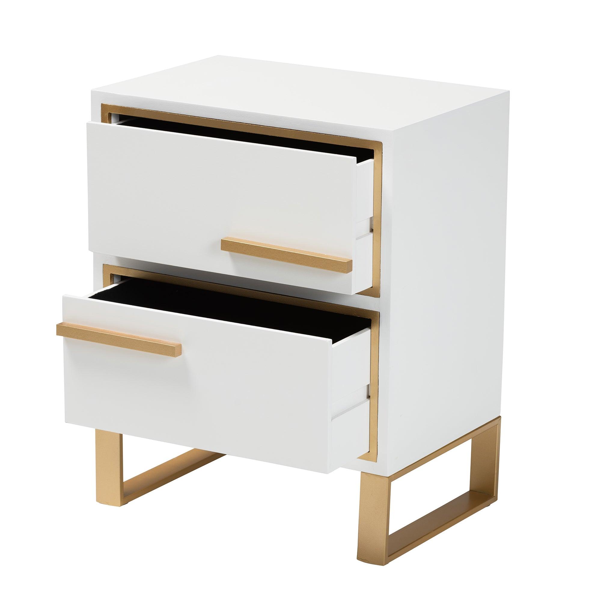 Giolla Contemporary Glam and Luxe Finished Wood and Metal 2-Drawer End Table