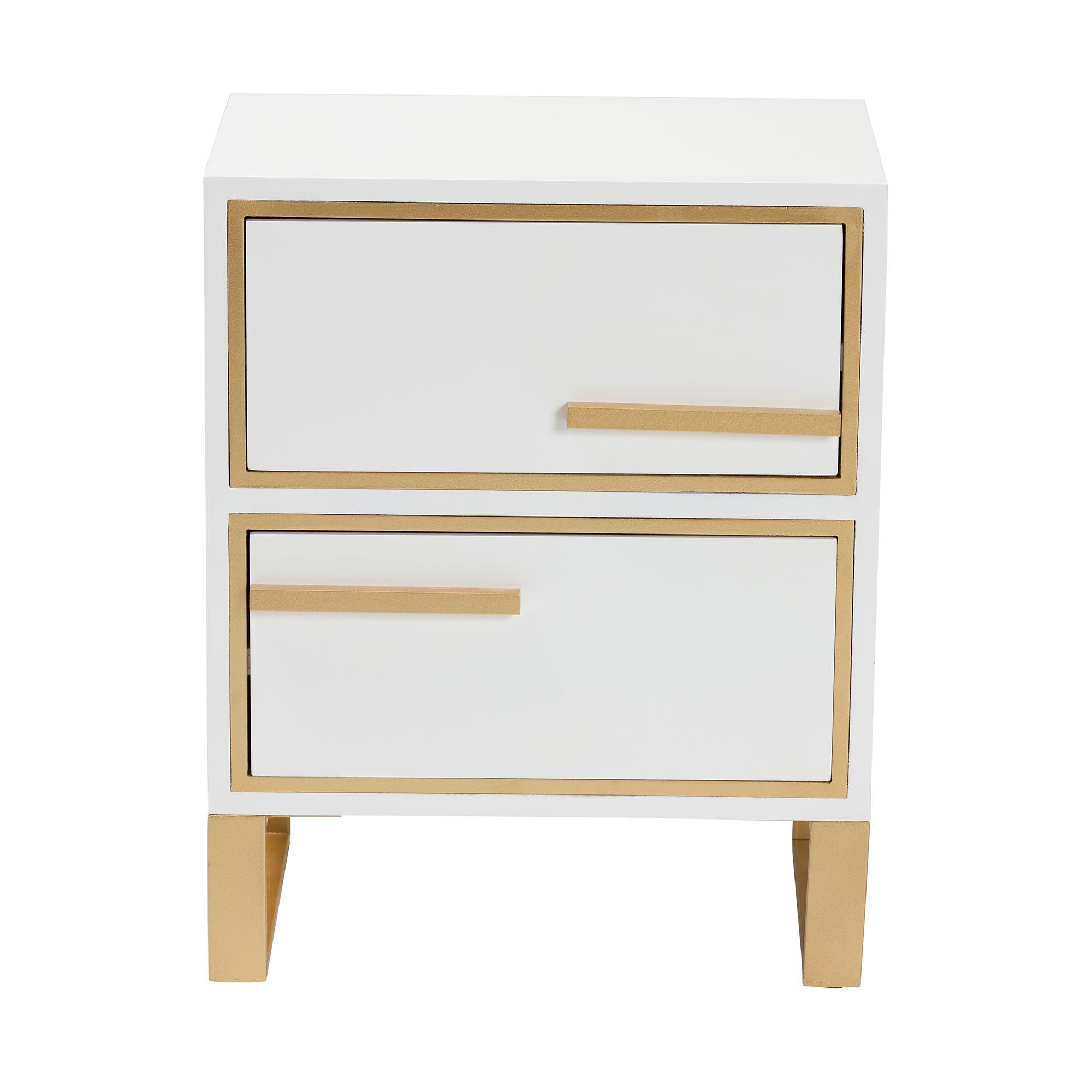 Giolla Contemporary Glam and Luxe Finished Wood and Metal 2-Drawer End Table