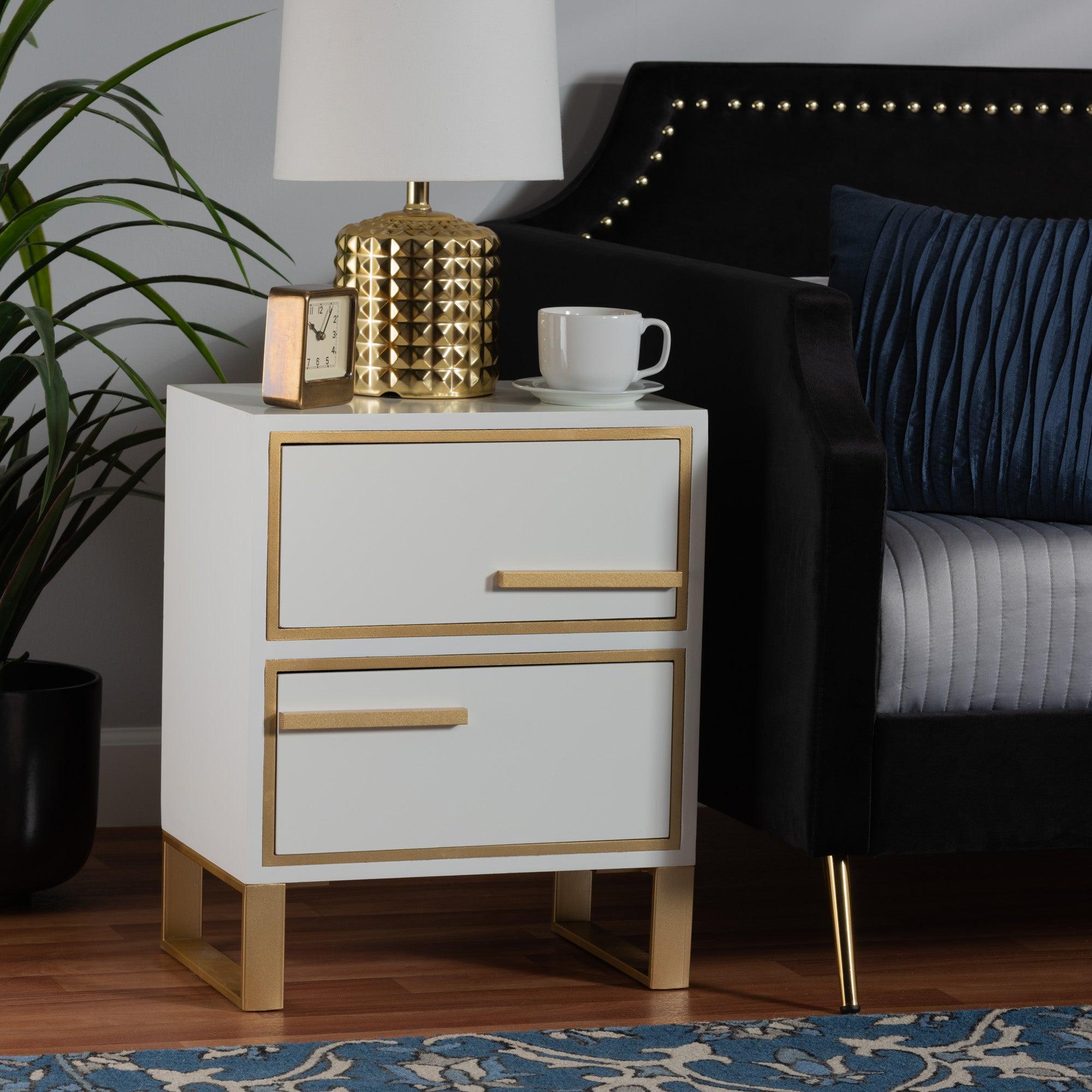 Giolla Contemporary Glam and Luxe Finished Wood and Metal 2-Drawer End Table