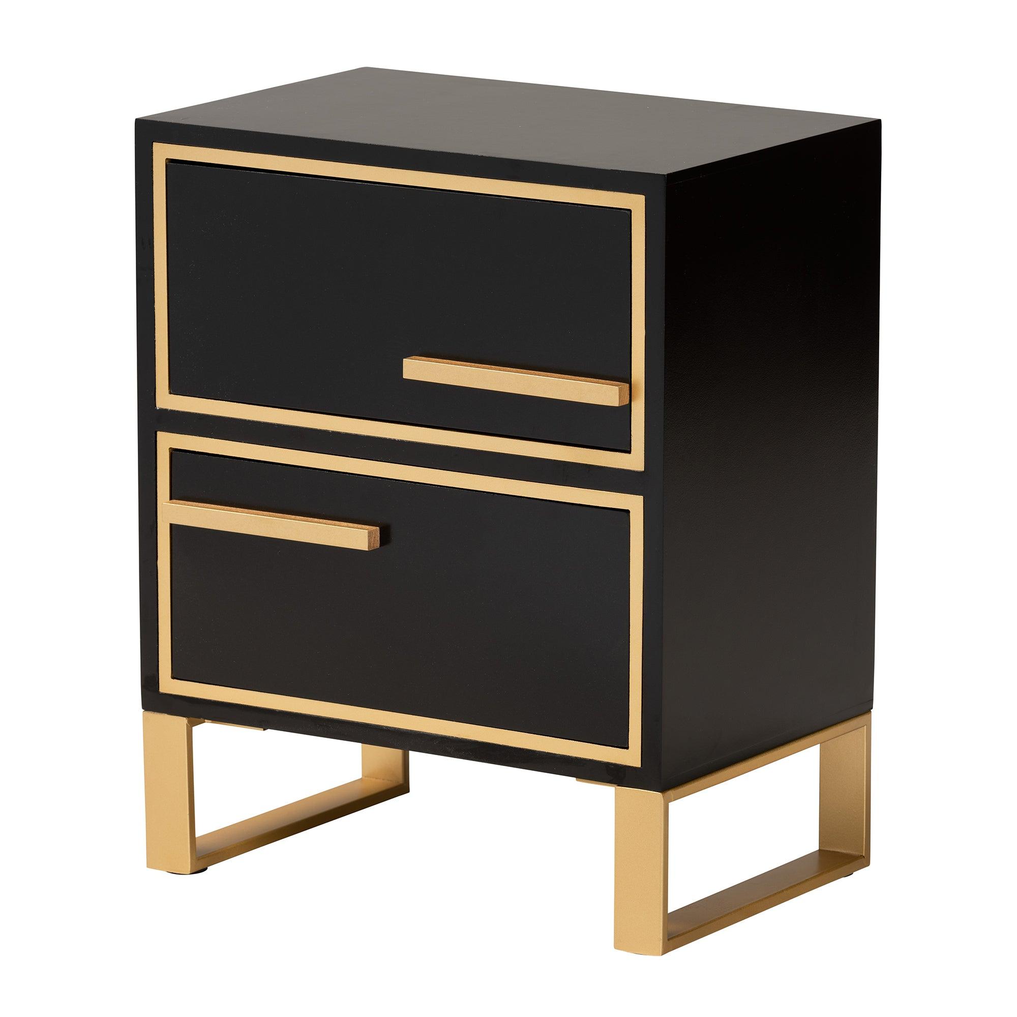 Giolla Contemporary Glam and Luxe Finished Wood and Metal 2-Drawer End Table