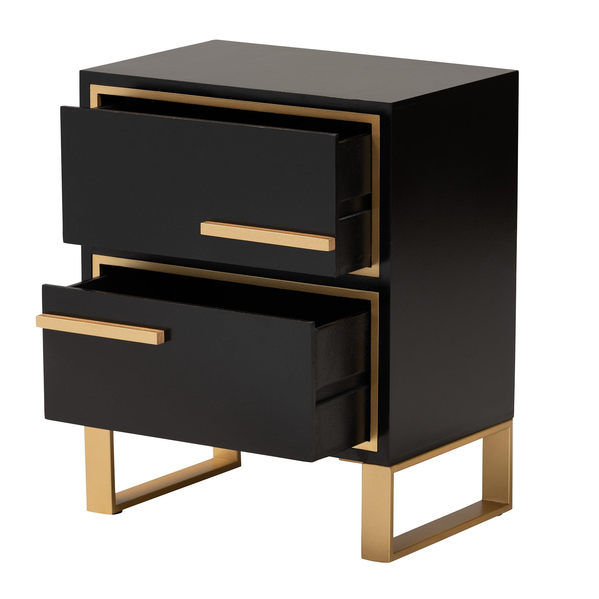 Giolla Contemporary Glam and Luxe Finished Wood and Metal 2-Drawer End Table