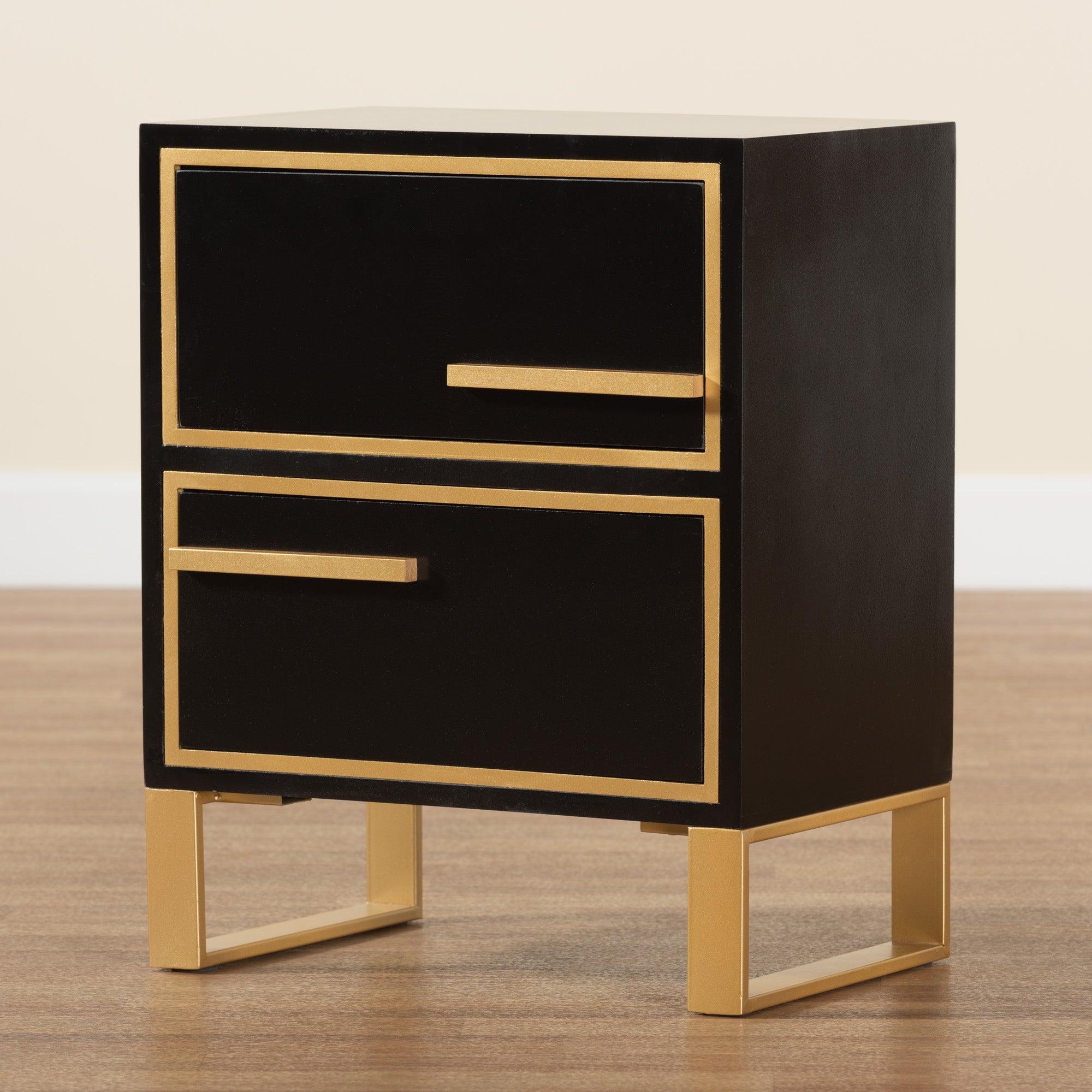 Giolla Contemporary Glam and Luxe Finished Wood and Metal 2-Drawer End Table