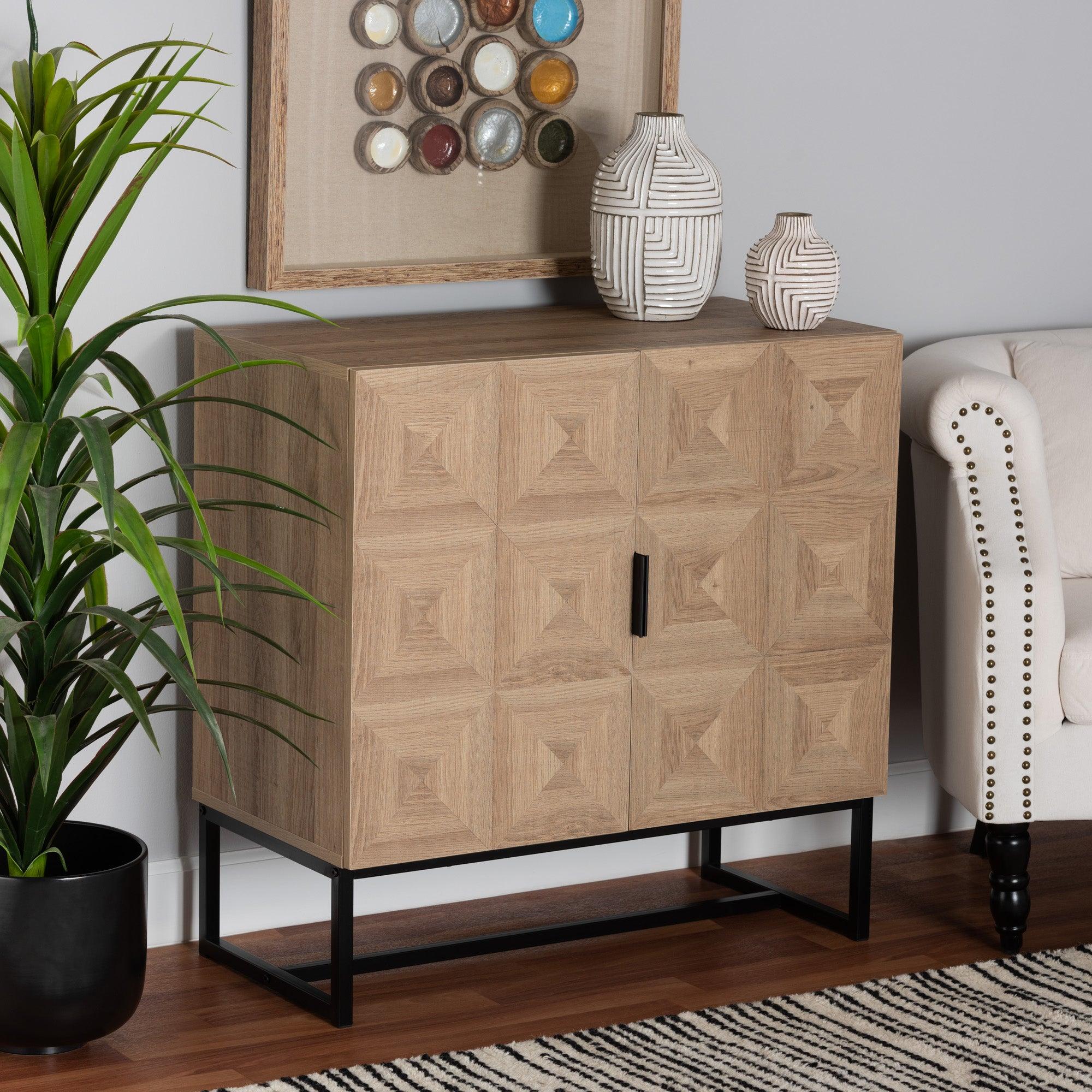 Darien Modern and Contemporary Finished Wood and Metal 2-Door Storage Cabinet