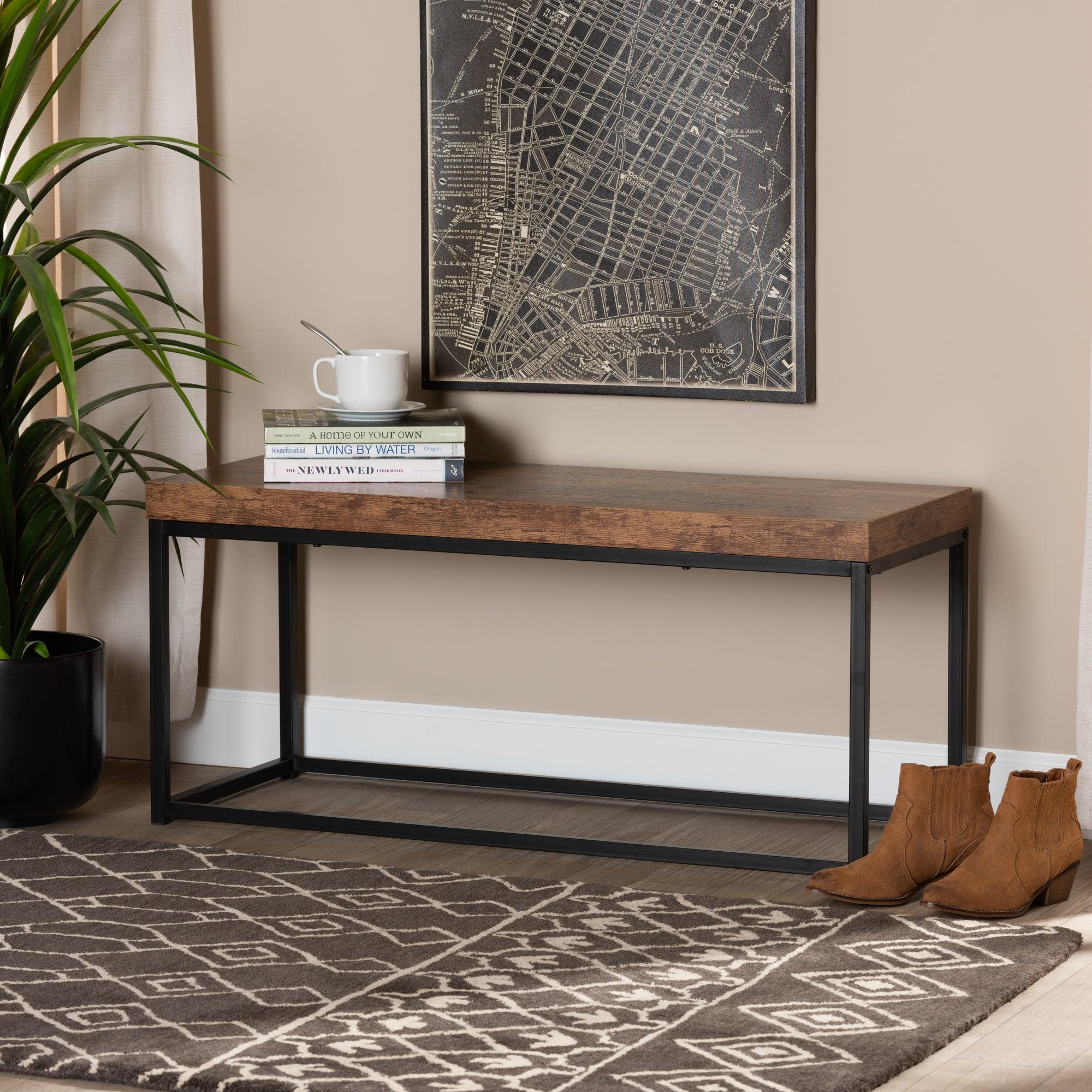 Bardot Modern Industrial Finished Wood and Metal Accent Bench