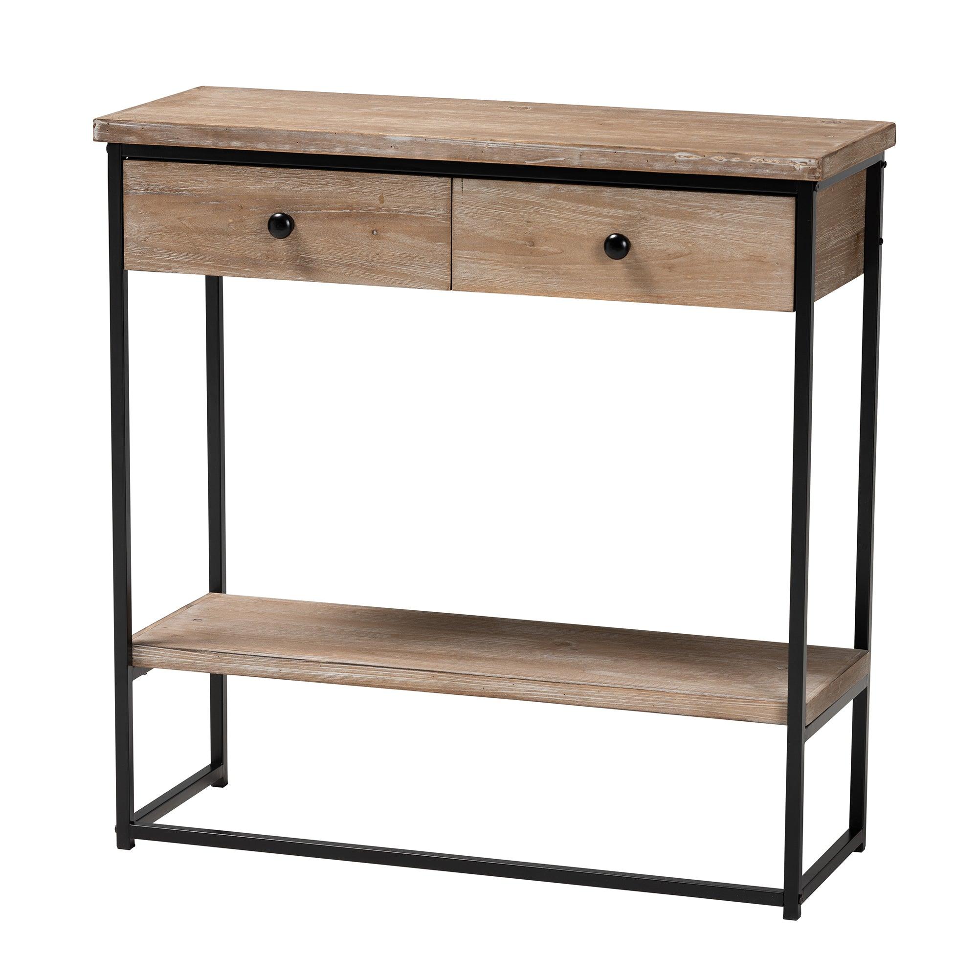 Silas Modern Industrial Finished Wood and Metal 2-Drawer Console Table