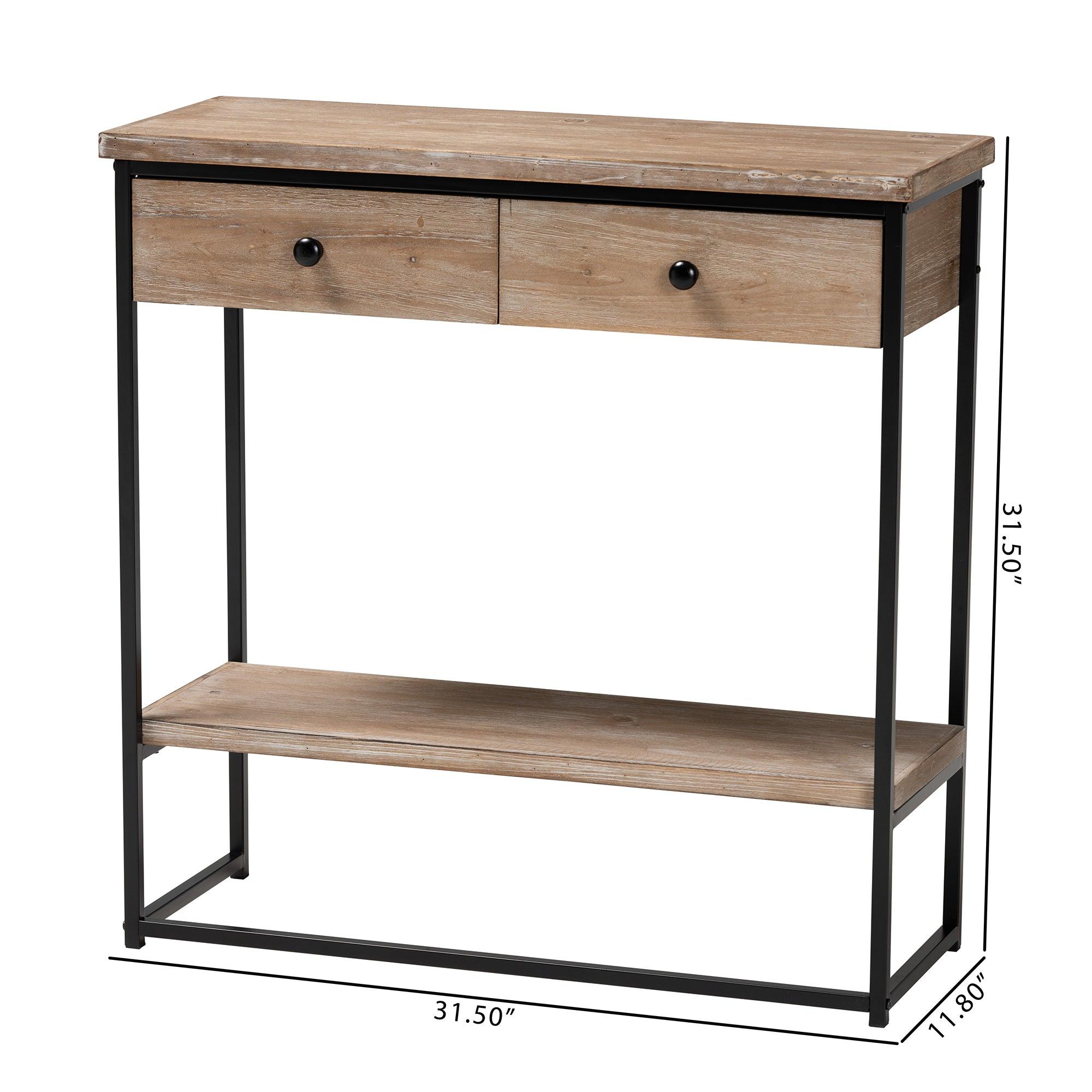 Silas Modern Industrial Finished Wood and Metal 2-Drawer Console Table