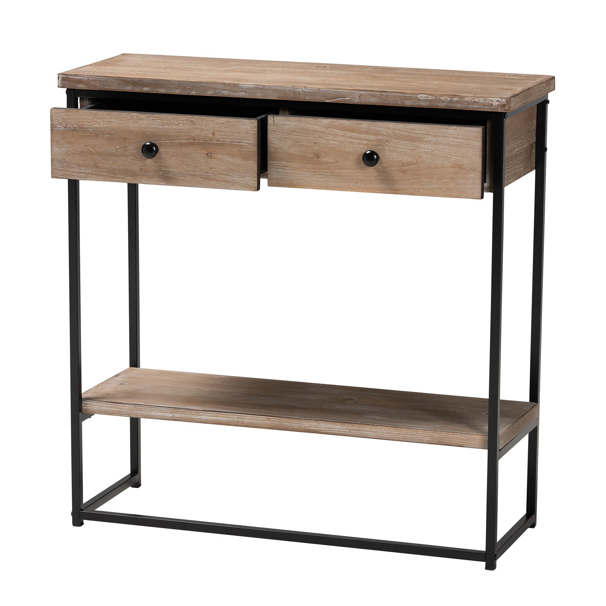 Silas Modern Industrial Finished Wood and Metal 2-Drawer Console Table