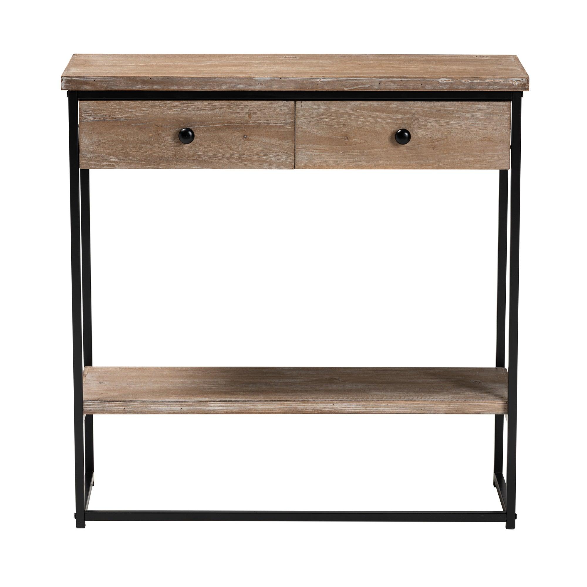 Silas Modern Industrial Finished Wood and Metal 2-Drawer Console Table