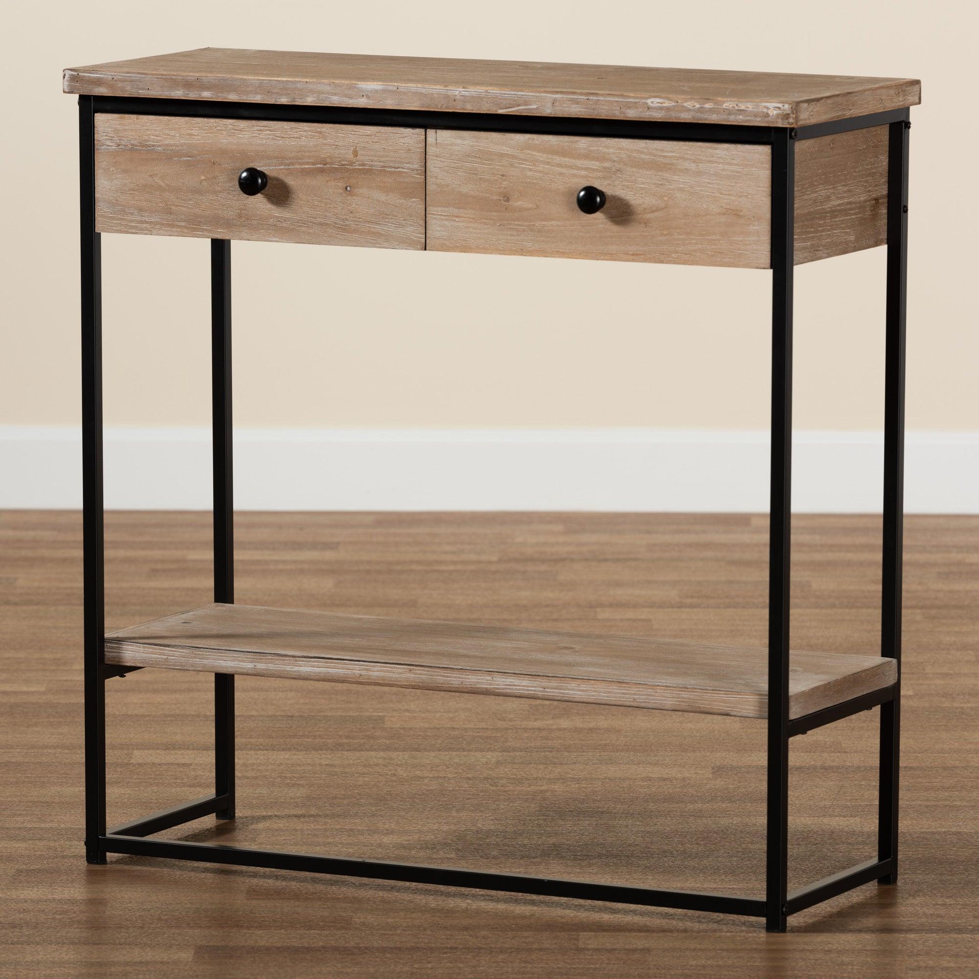 Silas Modern Industrial Finished Wood and Metal 2-Drawer Console Table