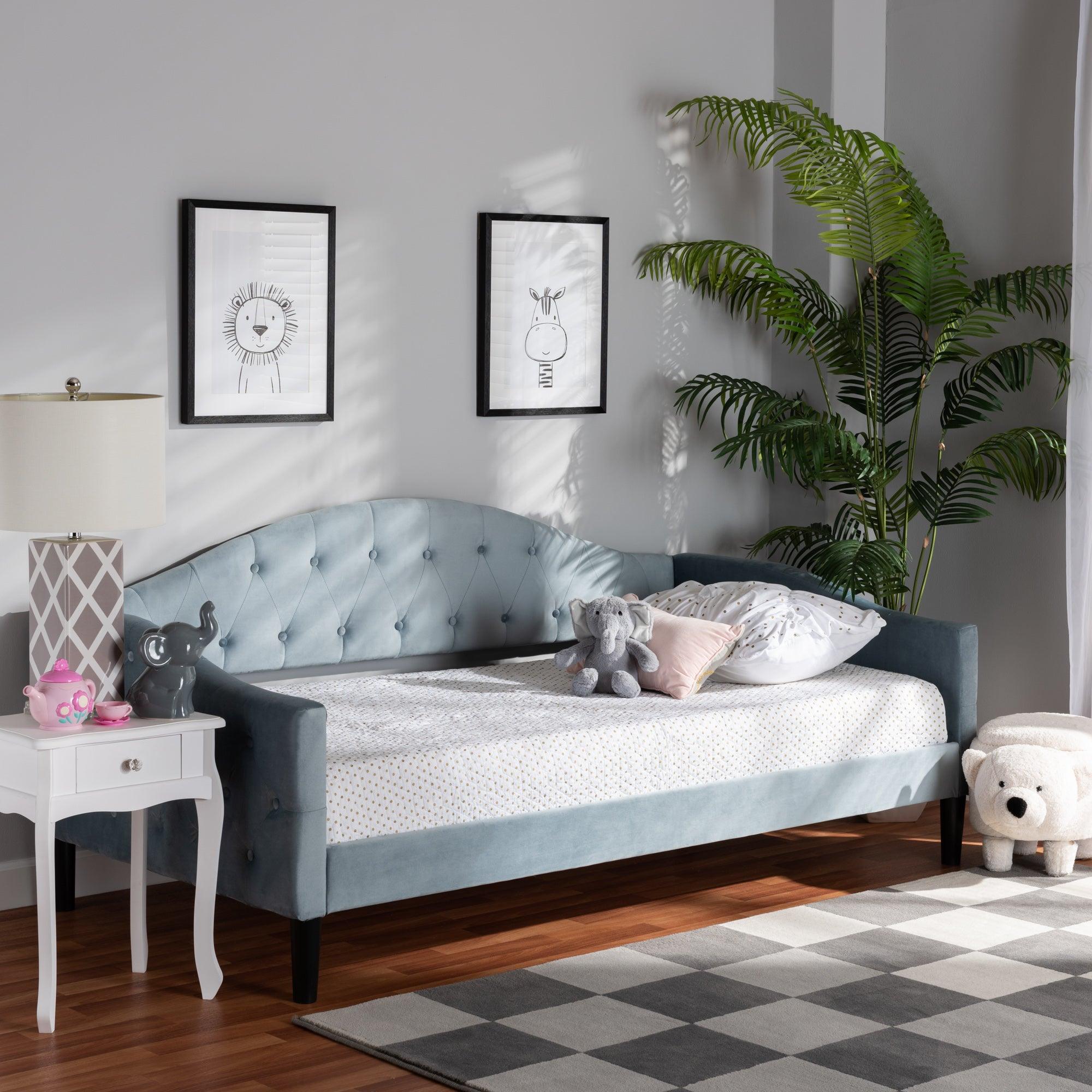 Benjamin Modern and Contemporary Velvet Fabric Upholstered and Finished Wood Daybed