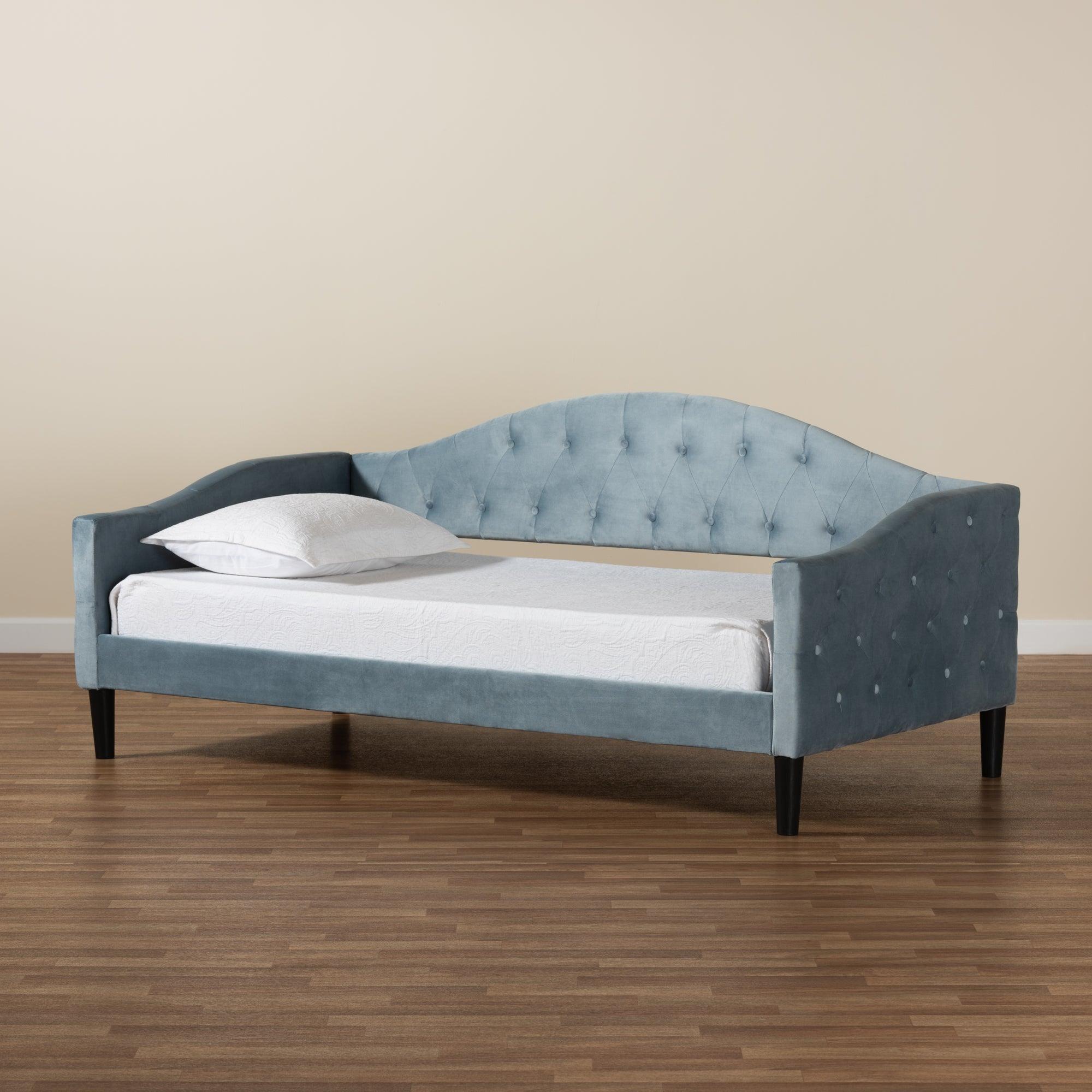 Benjamin Modern and Contemporary Velvet Fabric Upholstered and Finished Wood Daybed