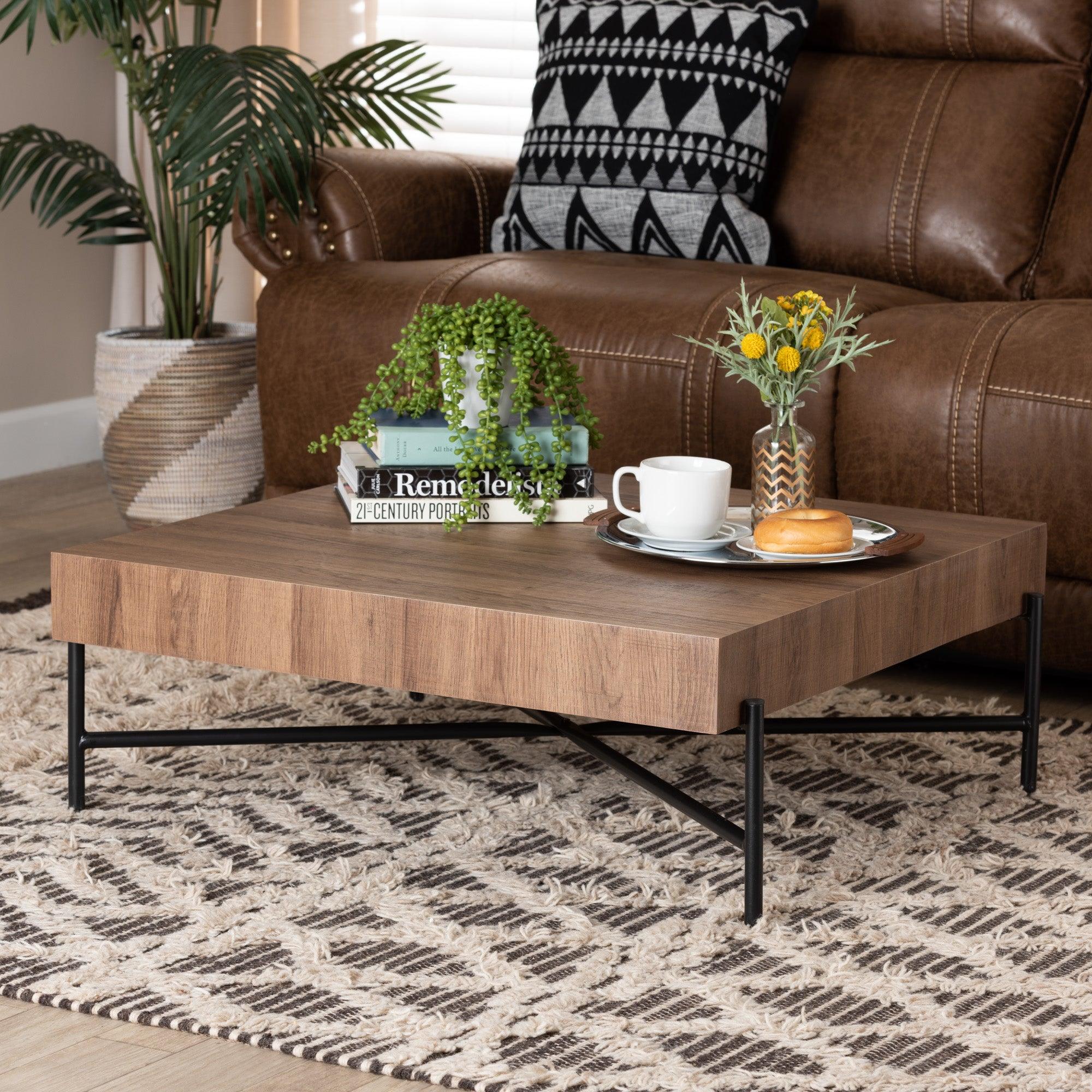 Savion Modern Industrial Finished Wood and Metal Coffee Table