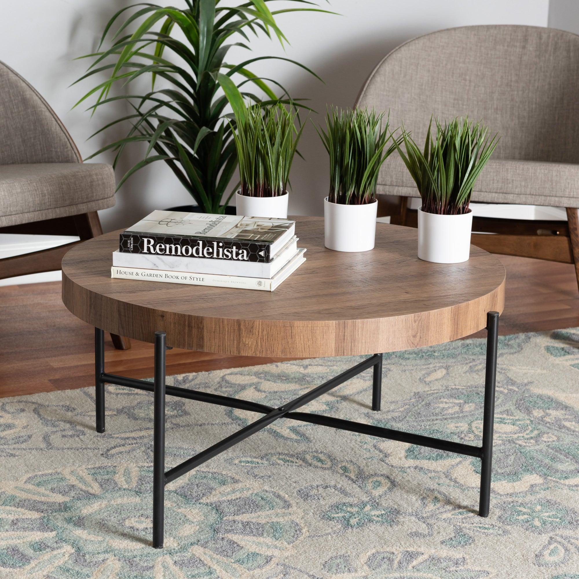 Umar Modern Industrial Finished Wood and Metal Coffee Table