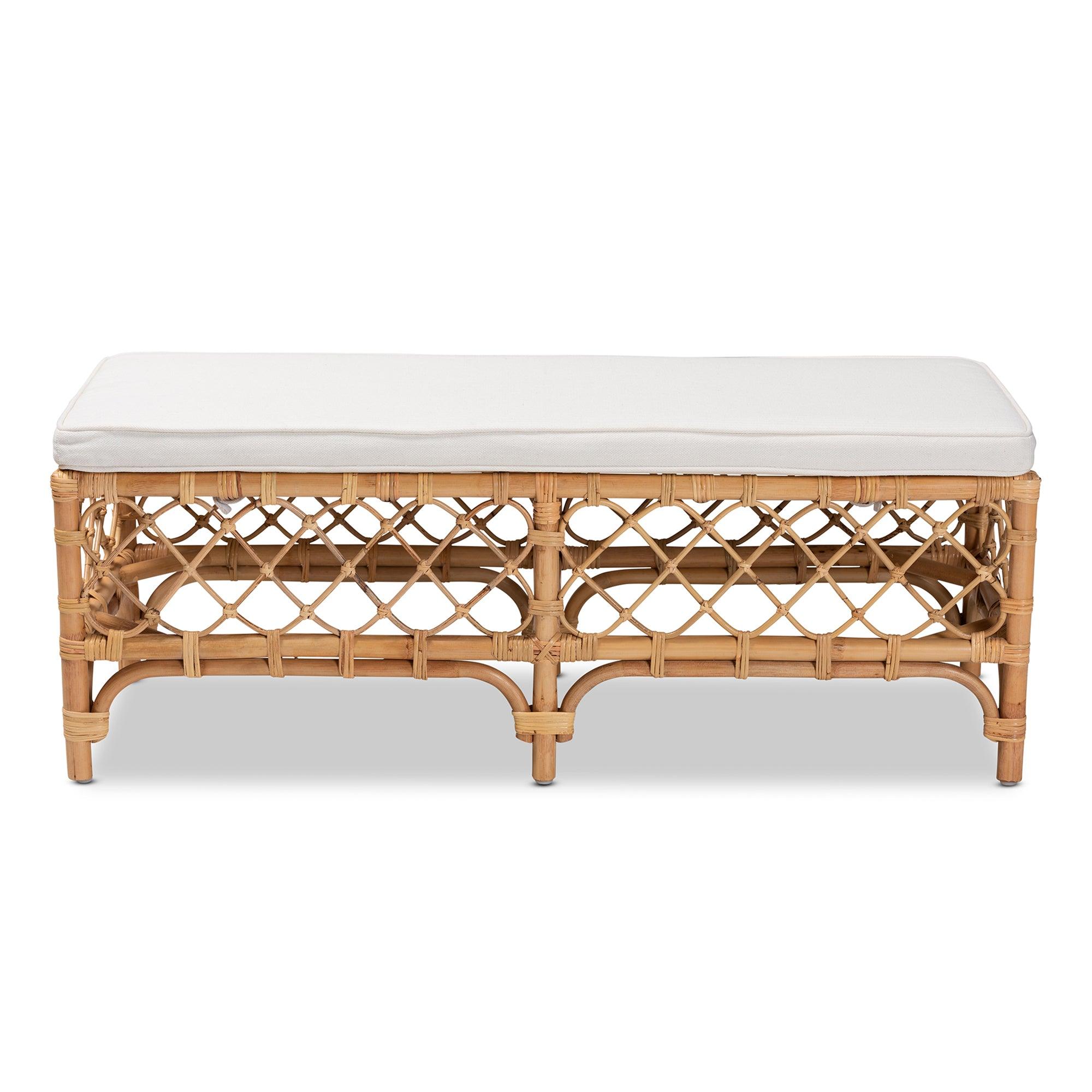 bali & pari Orchard Modern Bohemian Fabric Upholstered and Rattan Bench