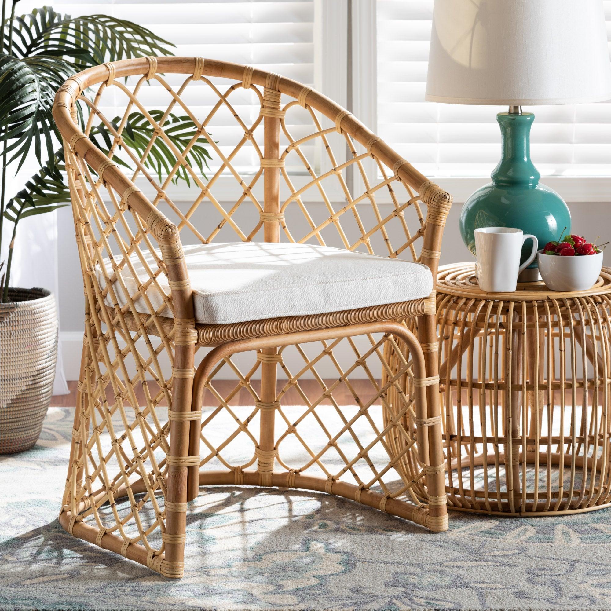 bali & pari Orchard Modern Bohemian Fabric Upholstered and Rattan Dining Chair