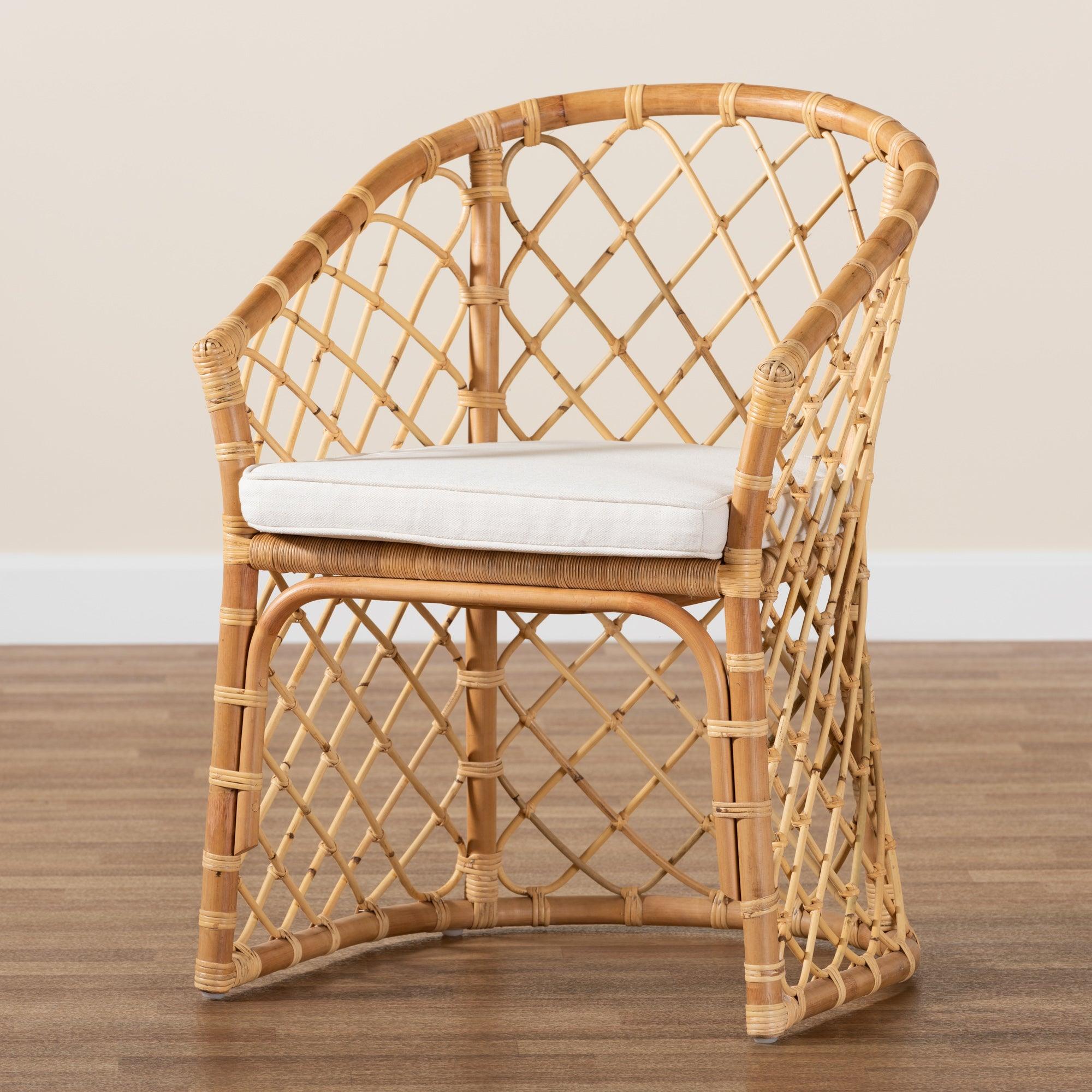 bali & pari Orchard Modern Bohemian Fabric Upholstered and Rattan Dining Chair