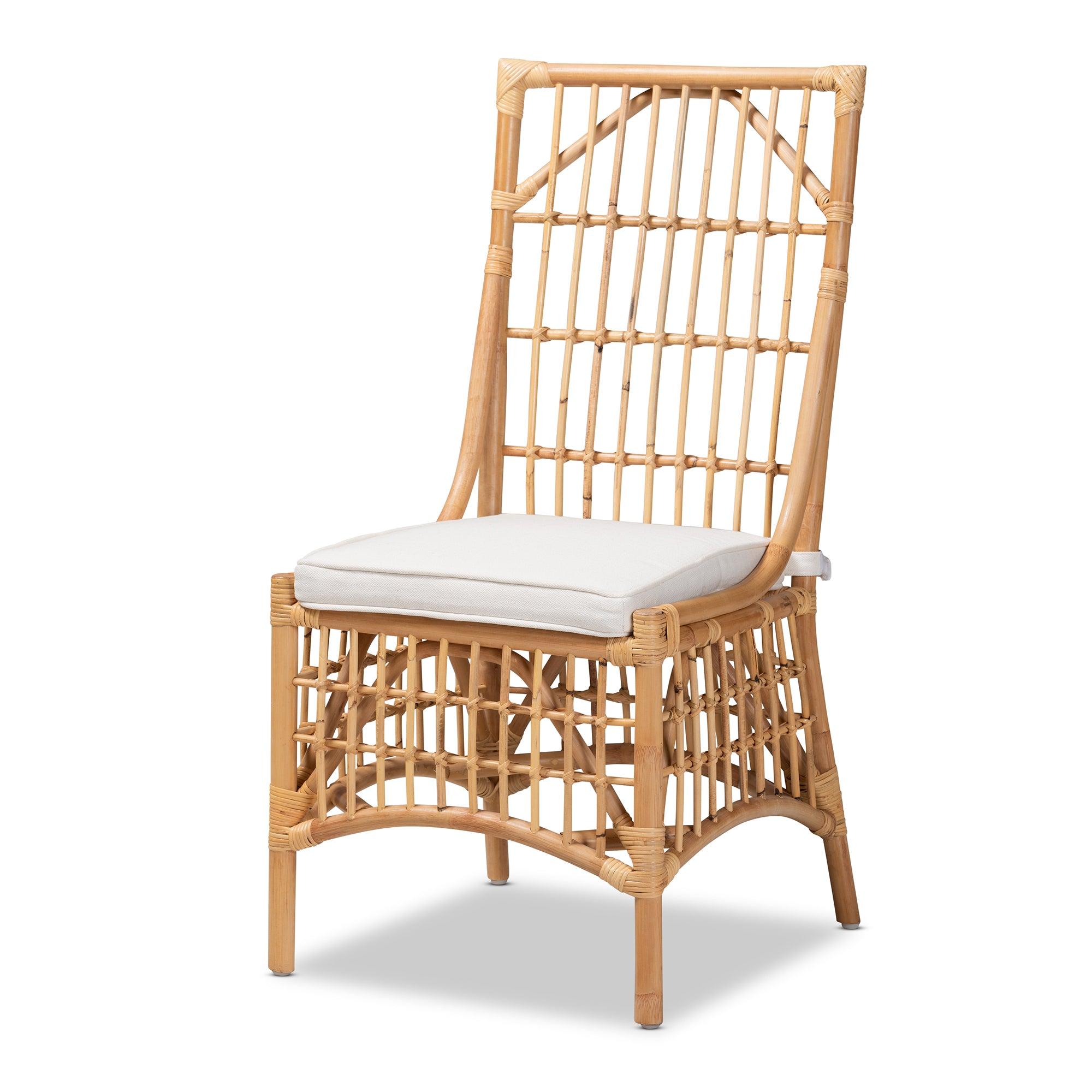 bali & pari Rose Modern Bohemian Fabric Upholstered and Rattan Dining Chair