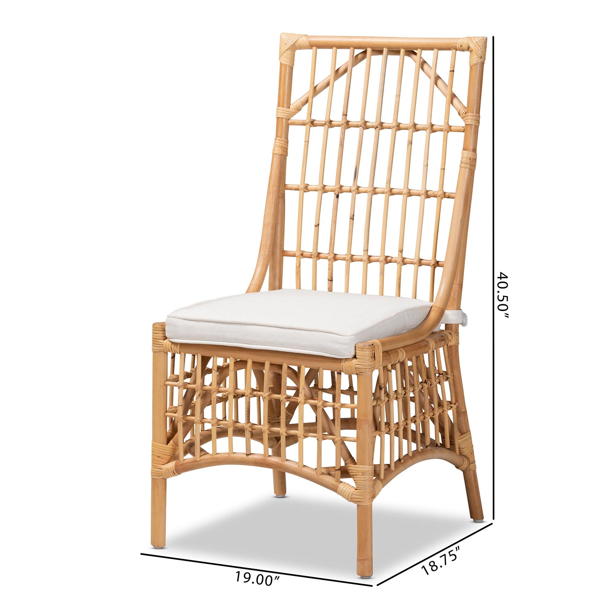 bali & pari Rose Modern Bohemian Fabric Upholstered and Rattan Dining Chair