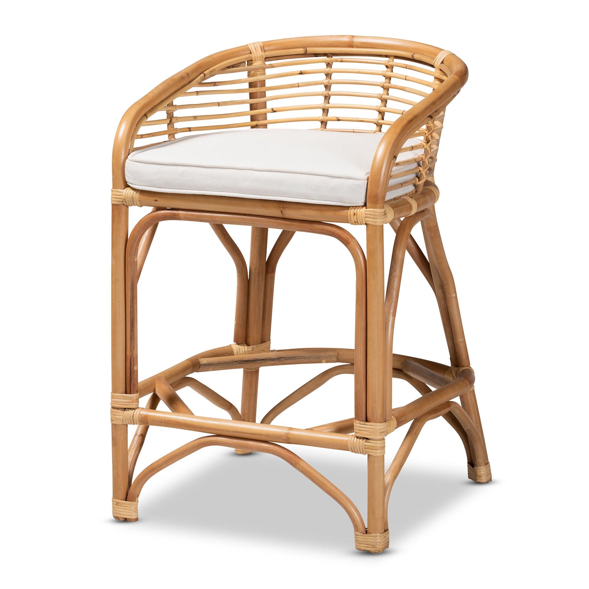 bali & pari Maverick Modern Bohemian Fabric Upholstered and Rattan Counter Stool