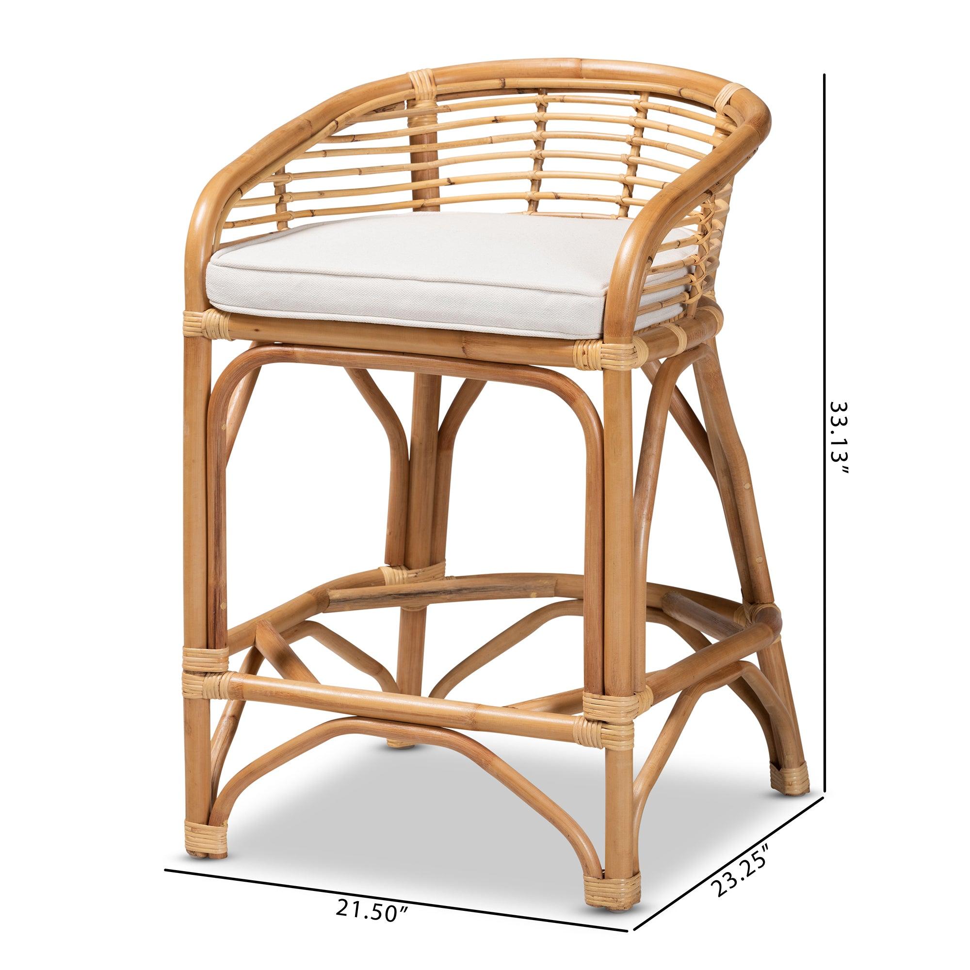 bali & pari Maverick Modern Bohemian Fabric Upholstered and Rattan Counter Stool