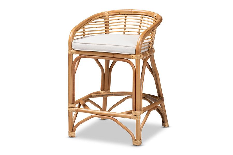 bali & pari Maverick Modern Bohemian Fabric Upholstered and Rattan Counter Stool