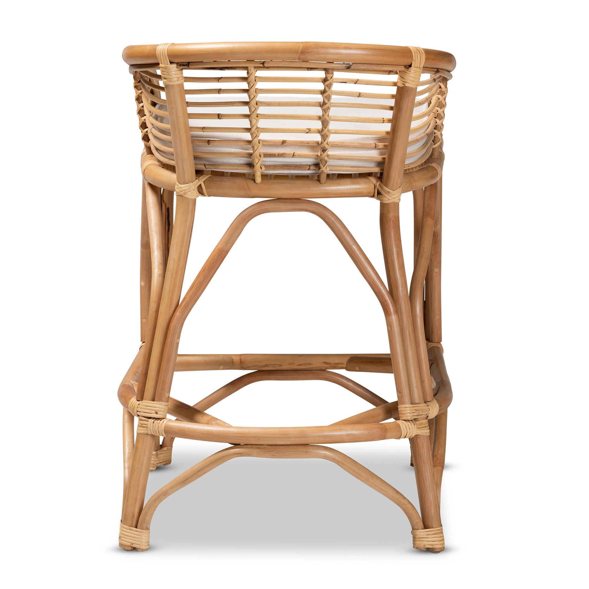 bali & pari Maverick Modern Bohemian Fabric Upholstered and Rattan Counter Stool