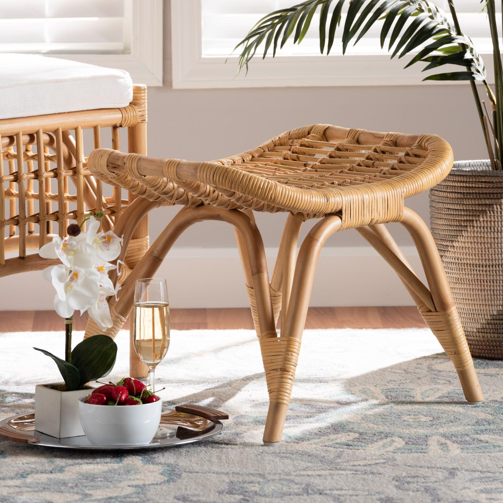 bali & pari Bernardo Modern Bohemian Rattan Ottoman