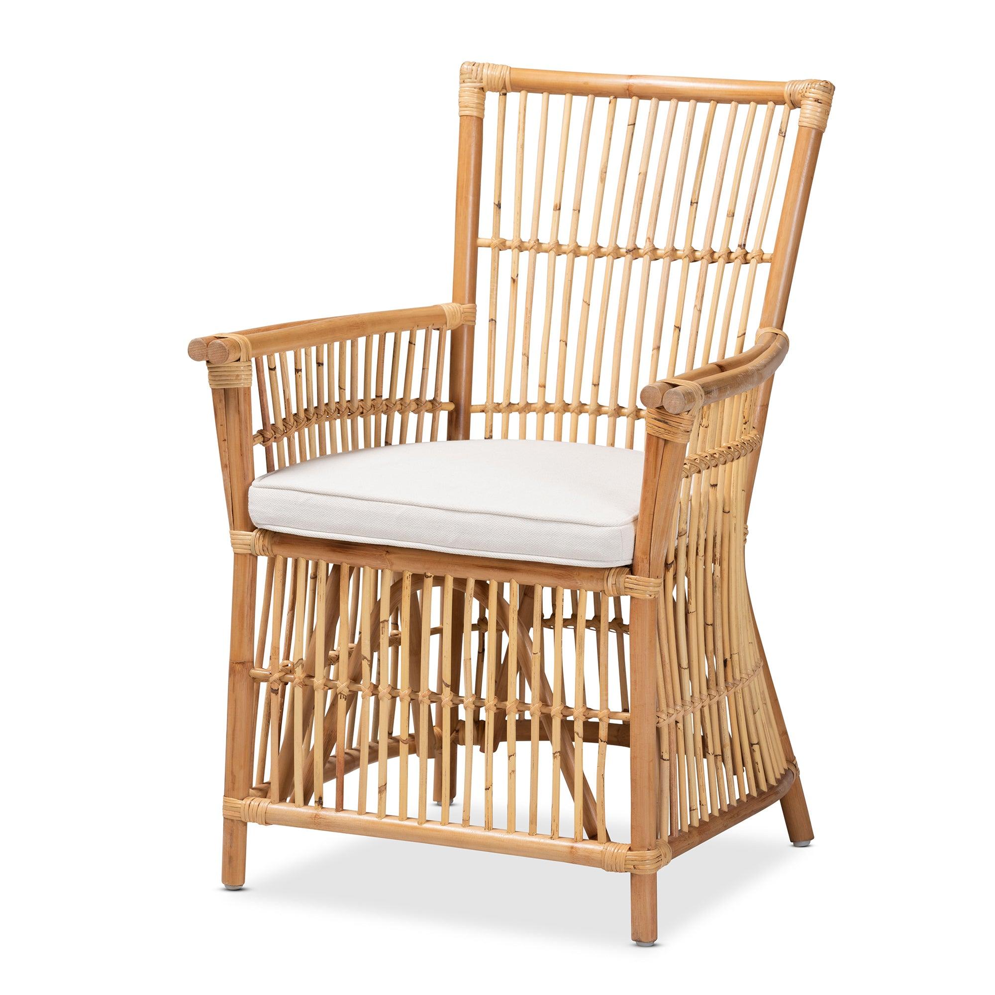 bali & pari Rose Modern Bohemian Fabric Upholstered and Rattan Armchair