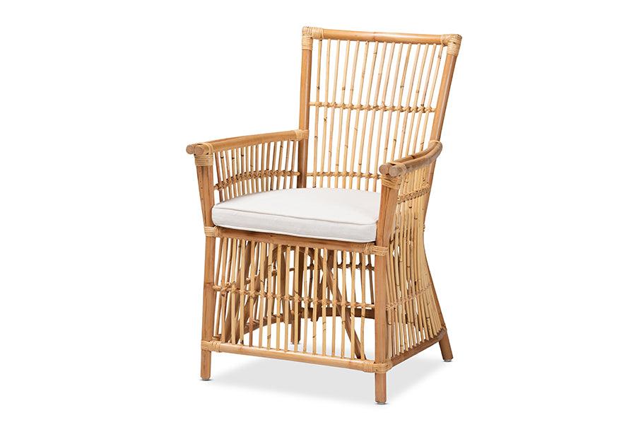 bali & pari Rose Modern Bohemian Fabric Upholstered and Rattan Armchair