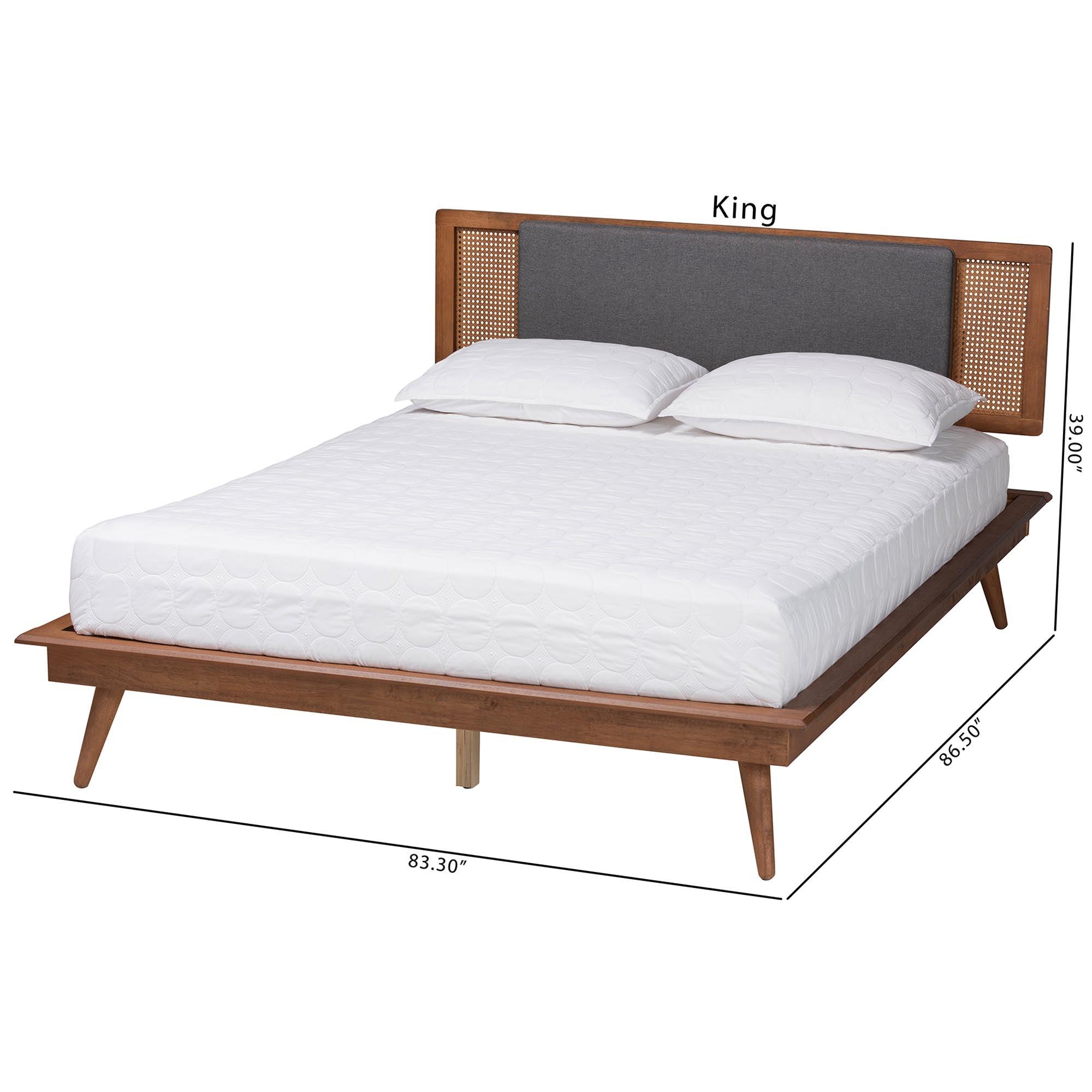 Delfina Mid-Century Modern Dark Fabric and Finished Wood Platform Bed