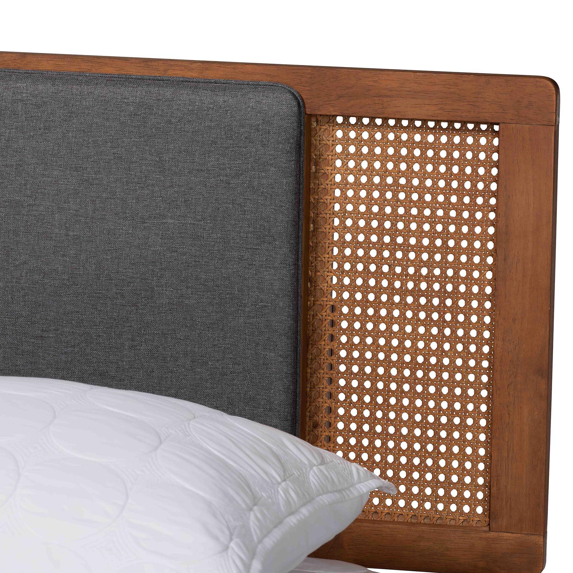 Delfina Mid-Century Modern Dark Fabric and Finished Wood Platform Bed