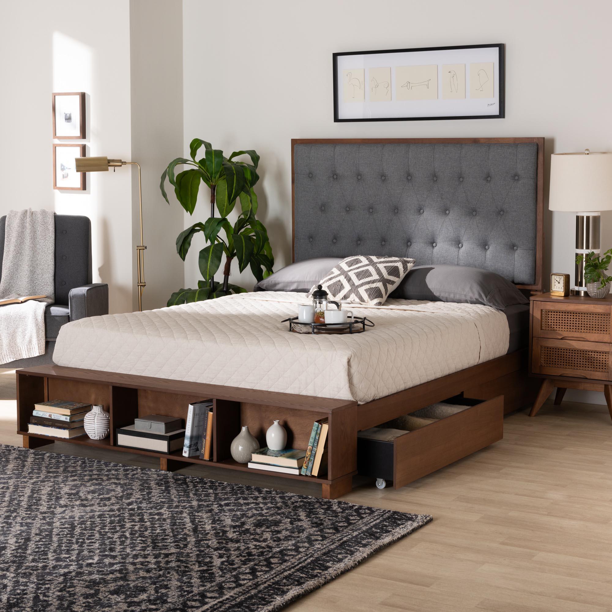 Jalie Classic Transitional Fabric and Finished Wood Platform Storage Bed