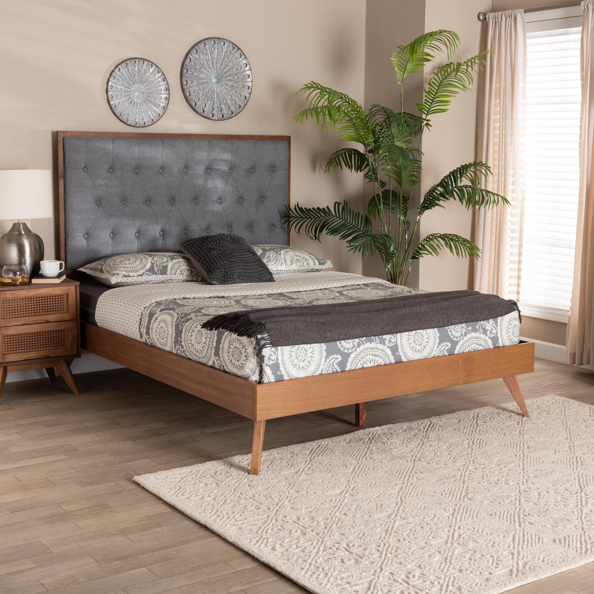 Dericia Classic and Traditional Fabric and Finished Wood Platform Bed