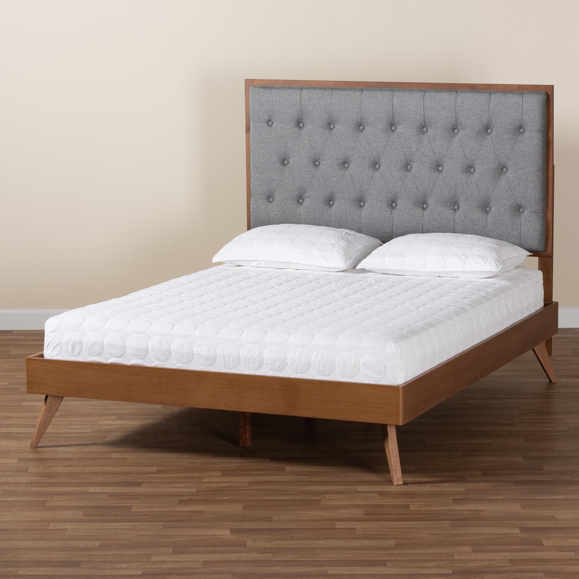 Dericia Classic and Traditional Fabric and Finished Wood Platform Bed