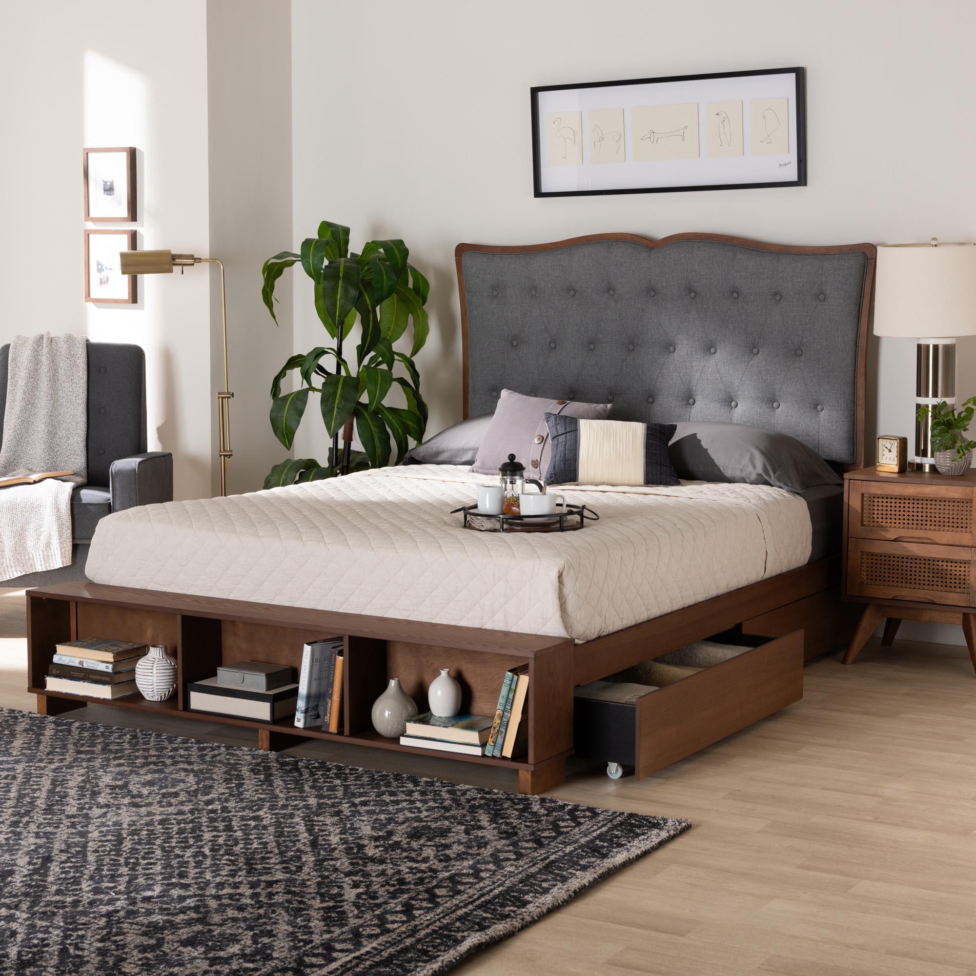 Irena Classic Transitional Fabric and Finished Wood Platform Storage Bed