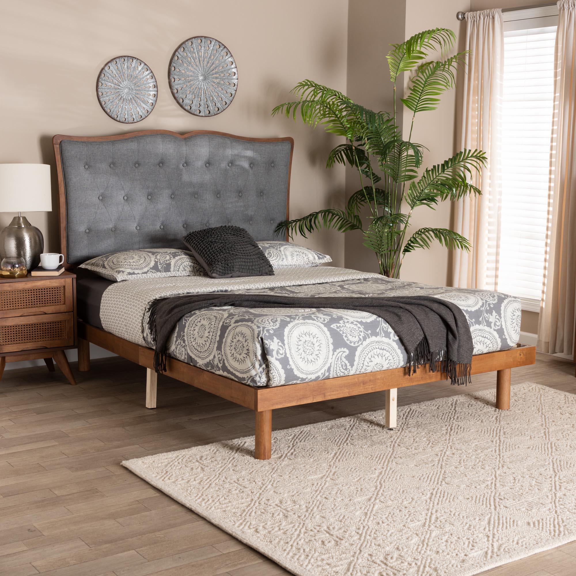 Elitia Classic and Traditional Fabric and Finished Wood Platform Bed