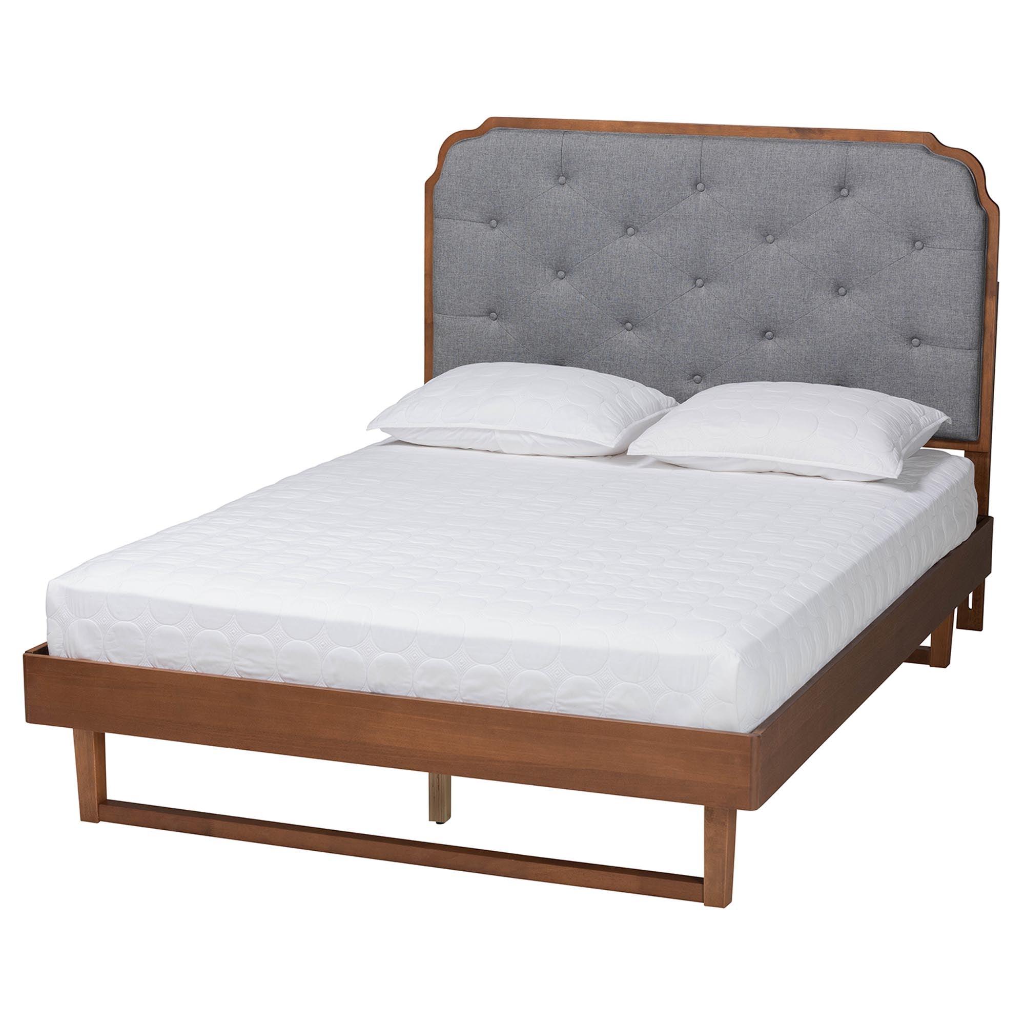 Roald Mid-Century Modern Fabric and Wood Platform Bed