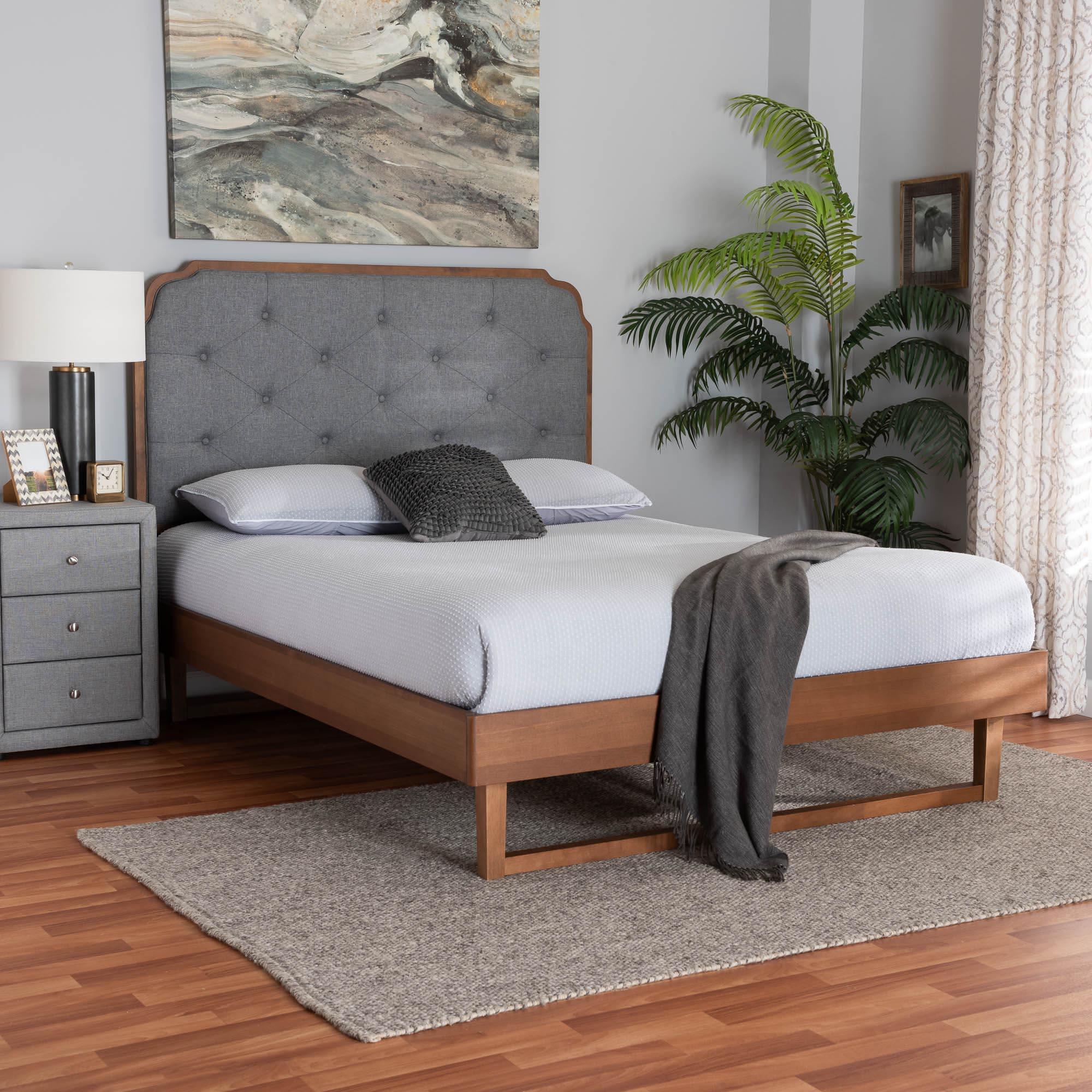 Roald Mid-Century Modern Fabric and Wood Platform Bed