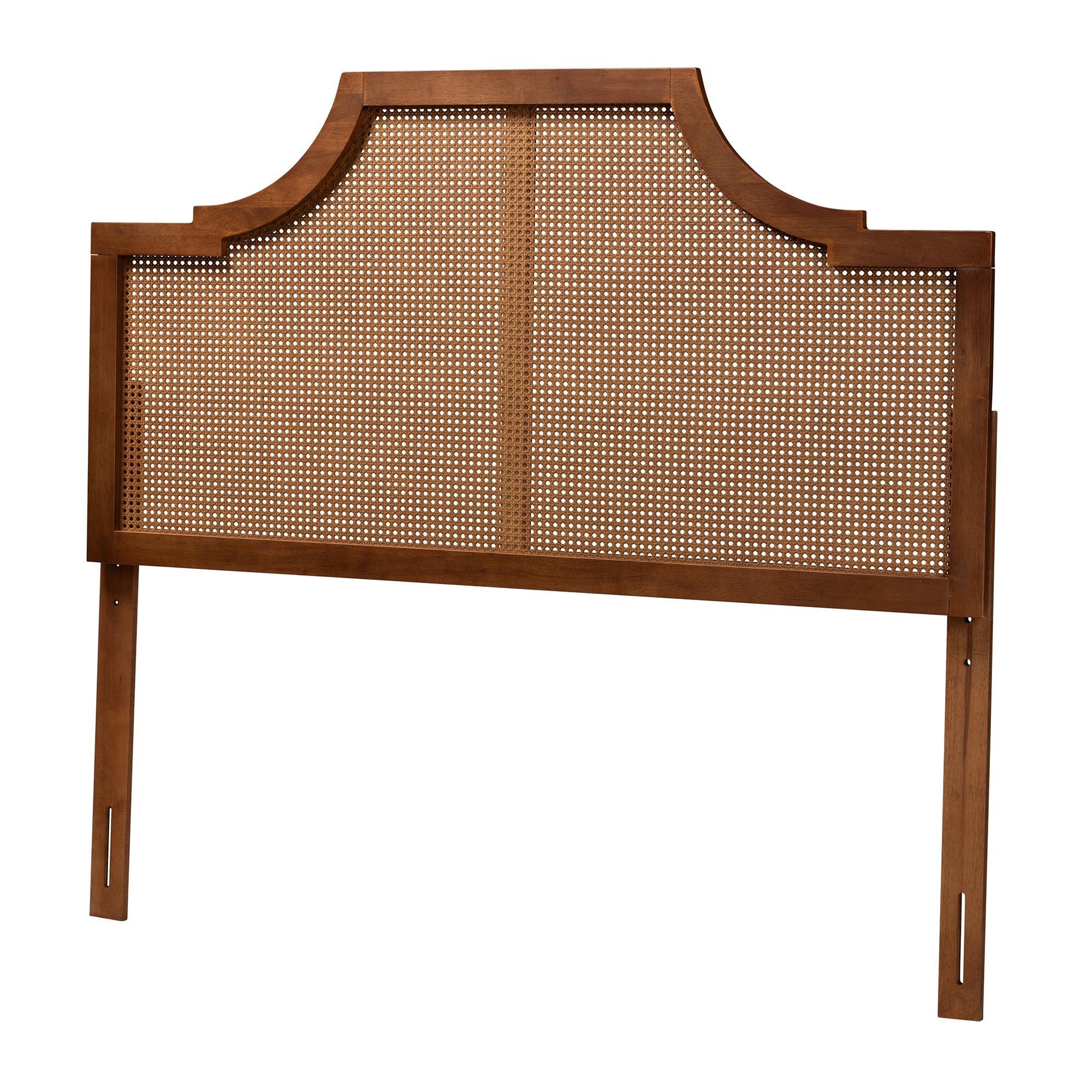 Risha Mid-Century Modern Ash Finished Wood and Rattan Headboard