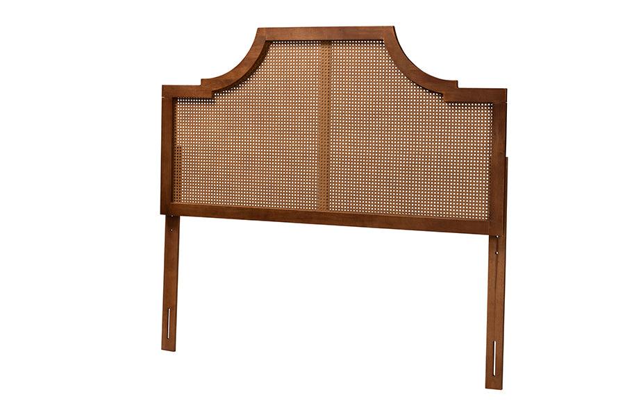 Risha Mid-Century Modern Ash Finished Wood and Rattan Headboard