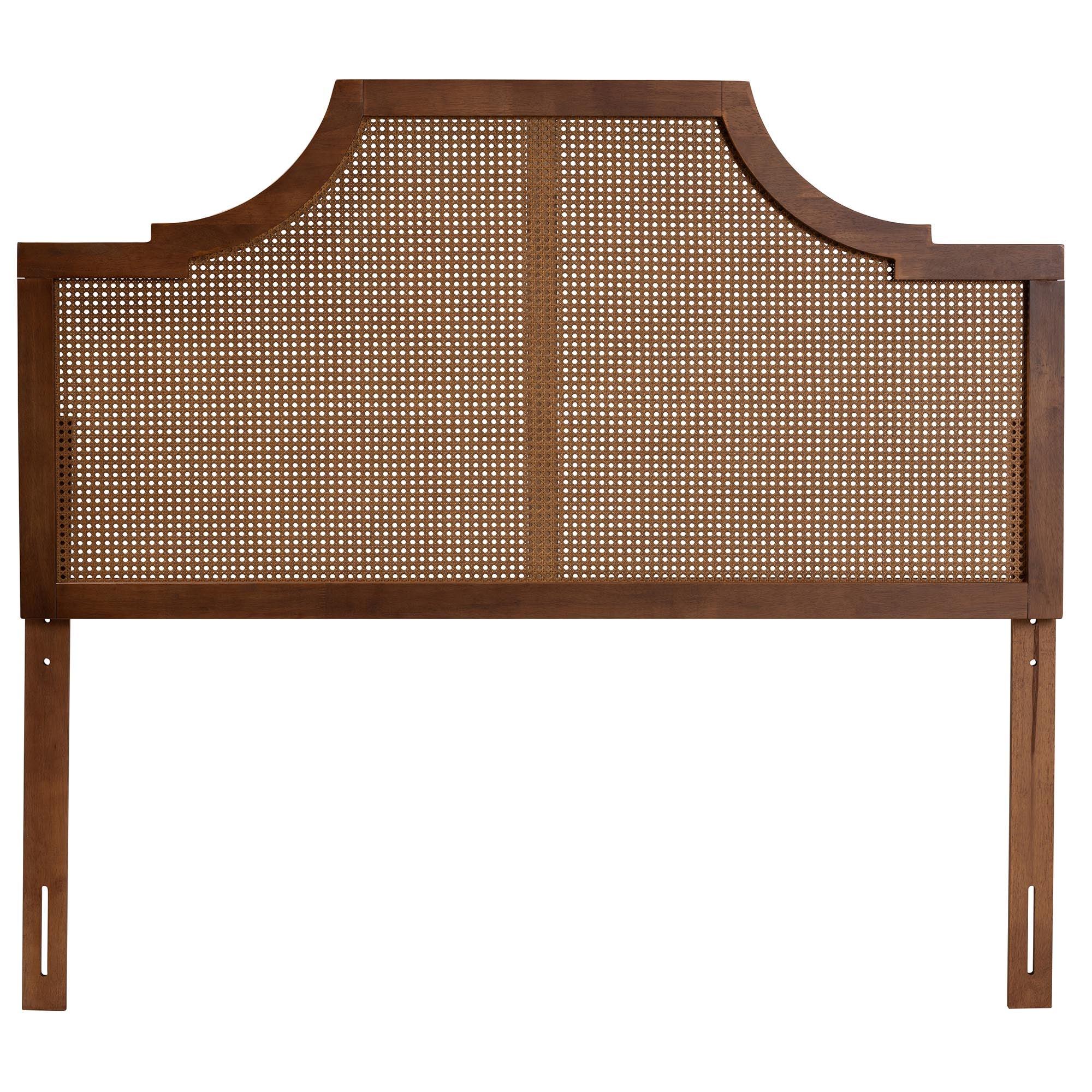 Risha Mid-Century Modern Ash Finished Wood and Rattan Headboard