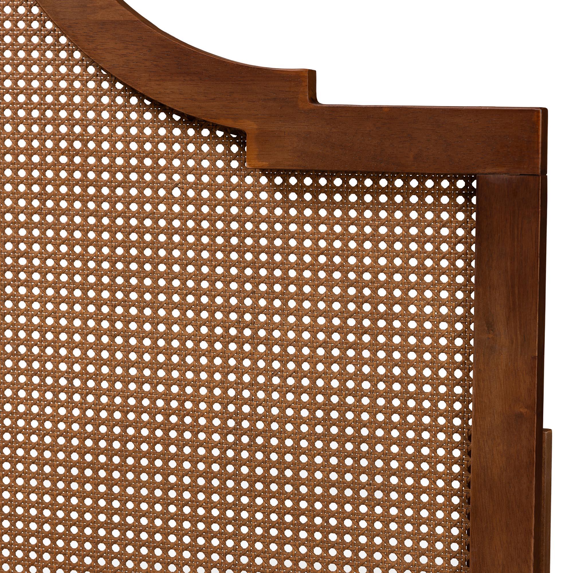 Risha Mid-Century Modern Ash Finished Wood and Rattan Headboard