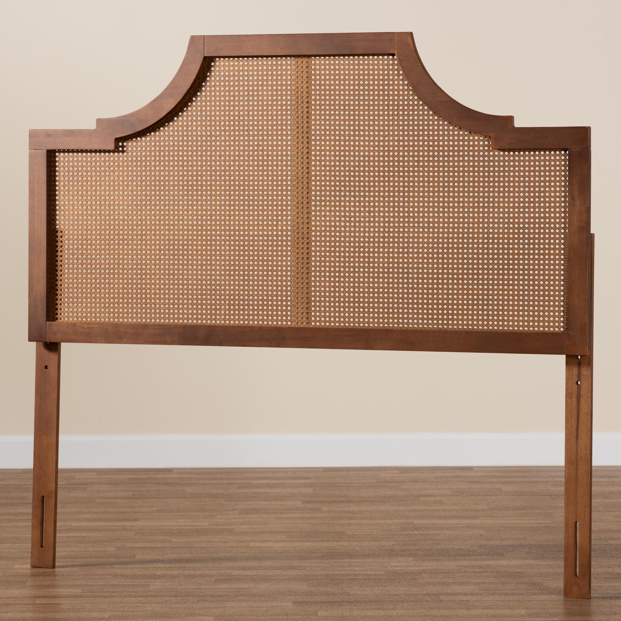 Risha Mid-Century Modern Ash Finished Wood and Rattan Headboard