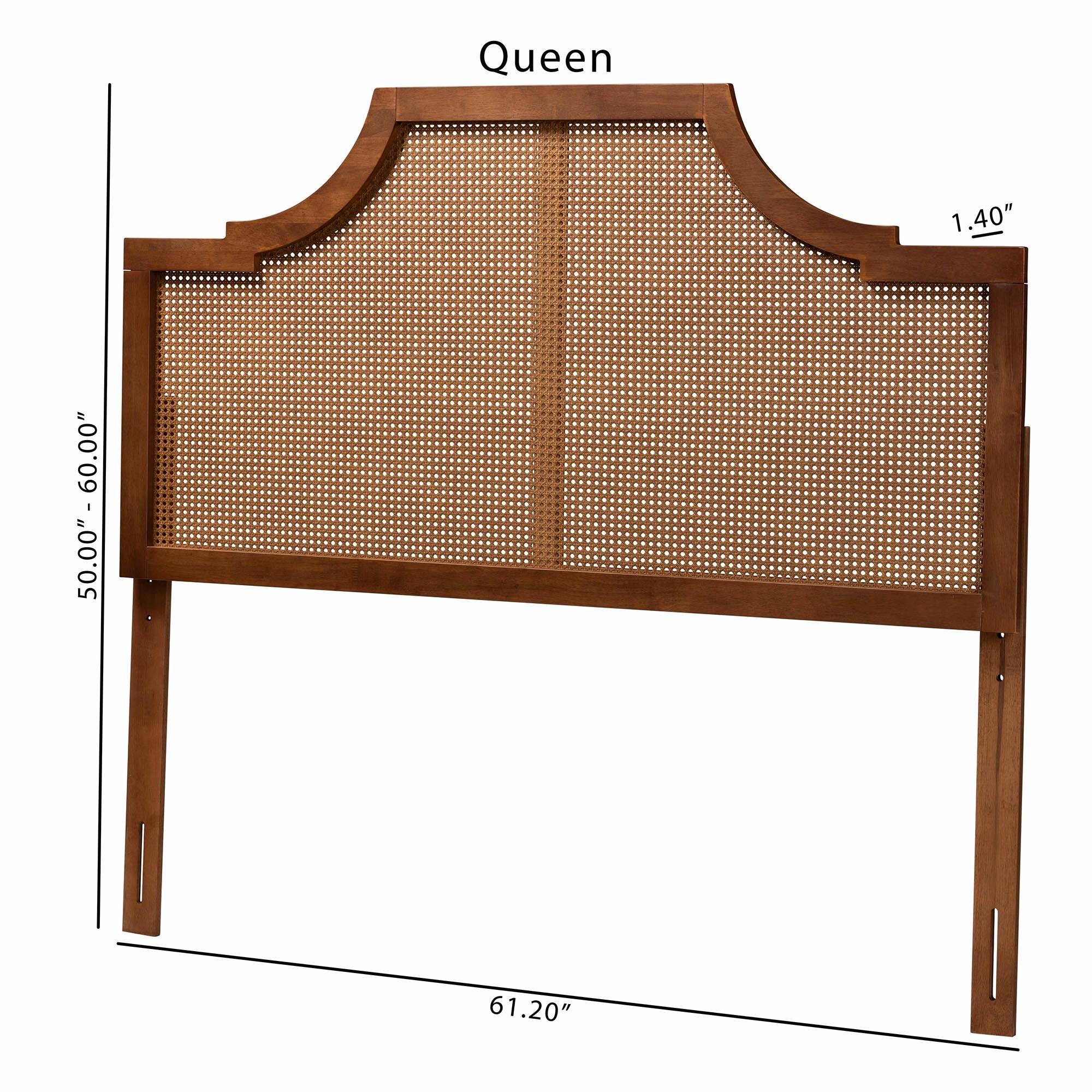 Risha Mid-Century Modern Ash Finished Wood and Rattan Headboard