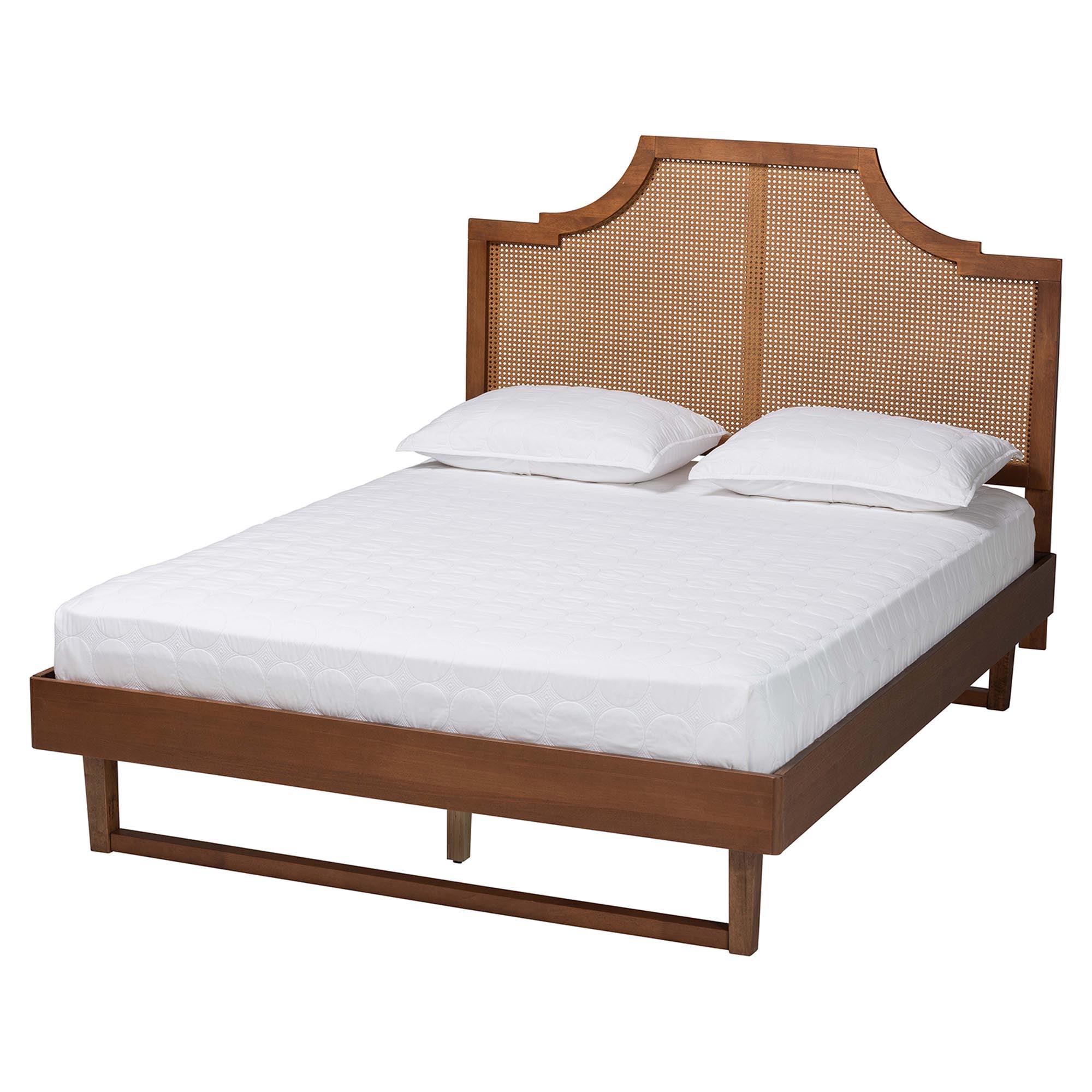 Francine Mid-Century Modern Ash Woven Rattan Bed