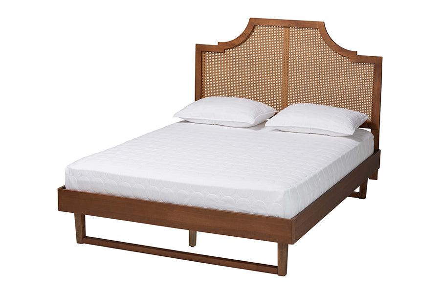 Francine Mid-Century Modern Ash Woven Rattan Bed