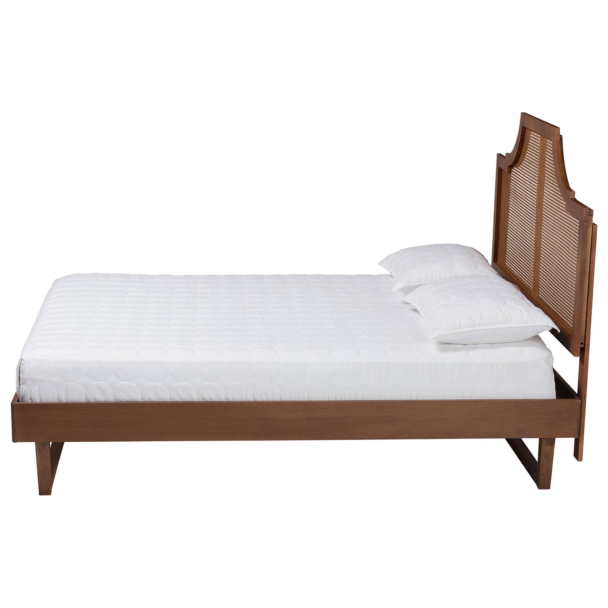 Francine Mid-Century Modern Ash Woven Rattan Bed